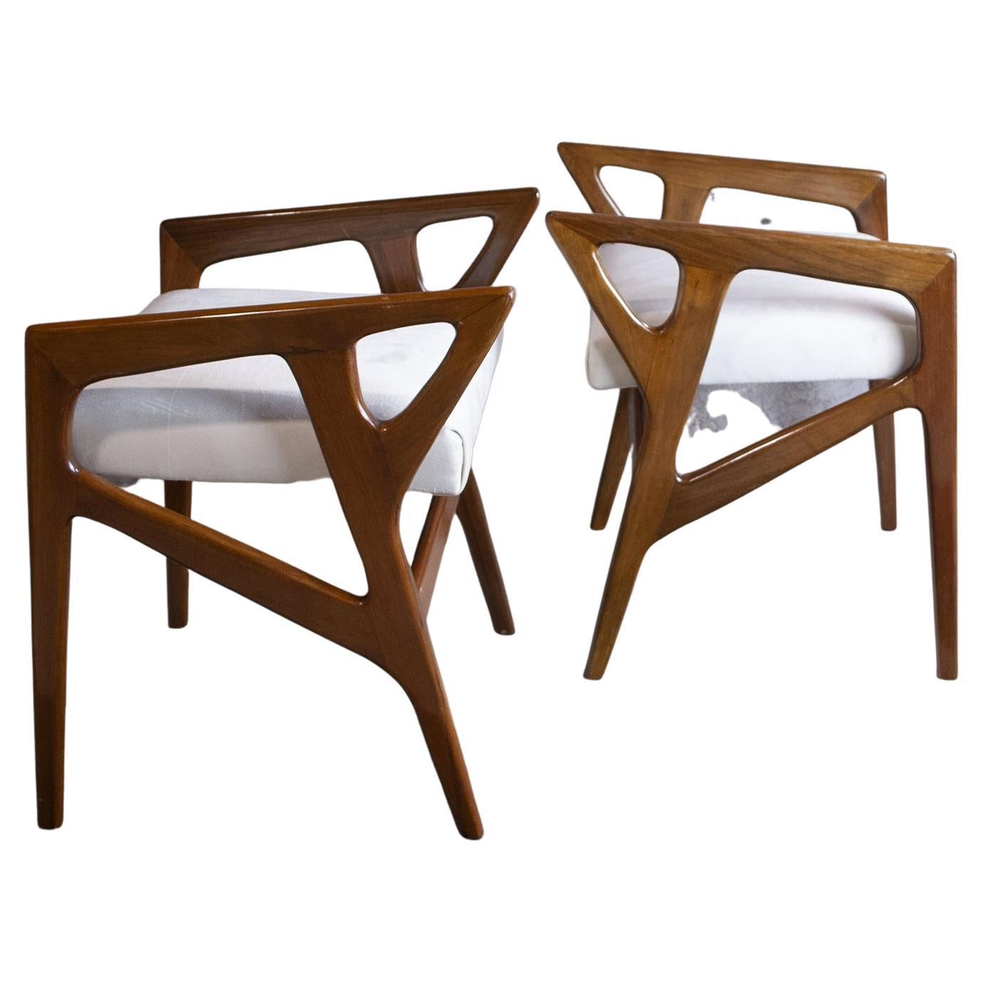 Gio Ponti italian midcentury pair of wooden stools 1950s for Cassina