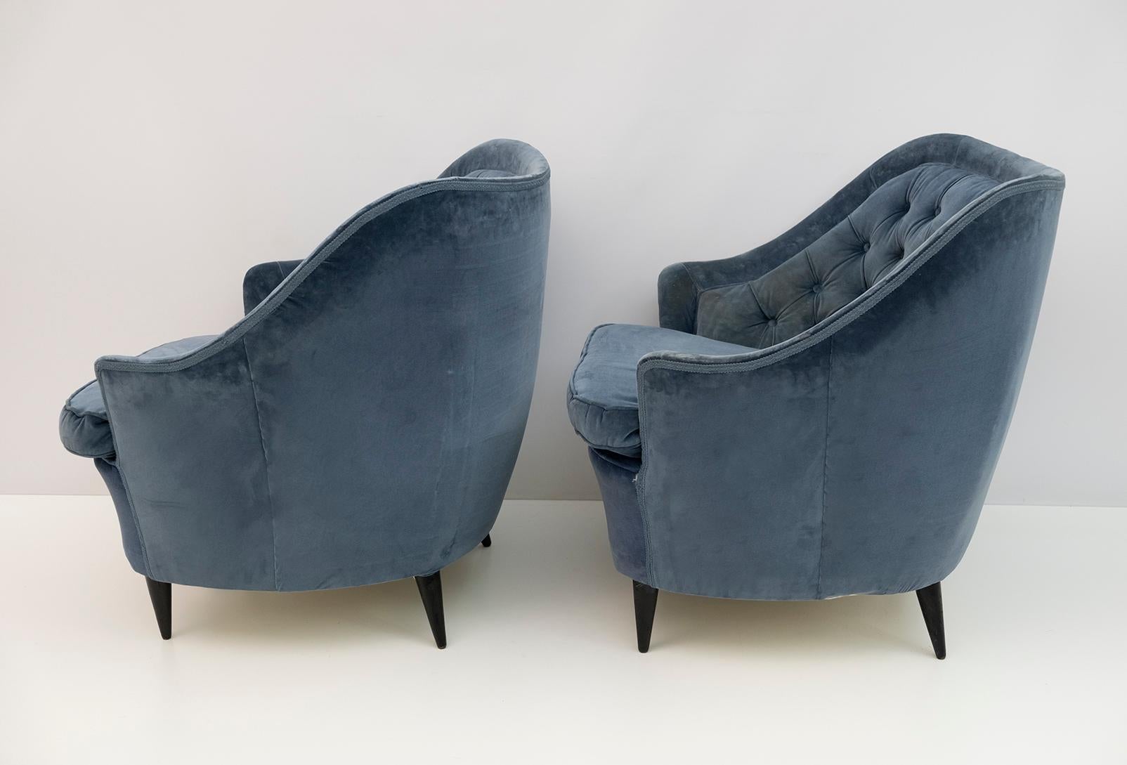 Velvet Gio Ponti Italian Pair of Curved Armchairs and Sofa for Casa E Giardino, 1930s