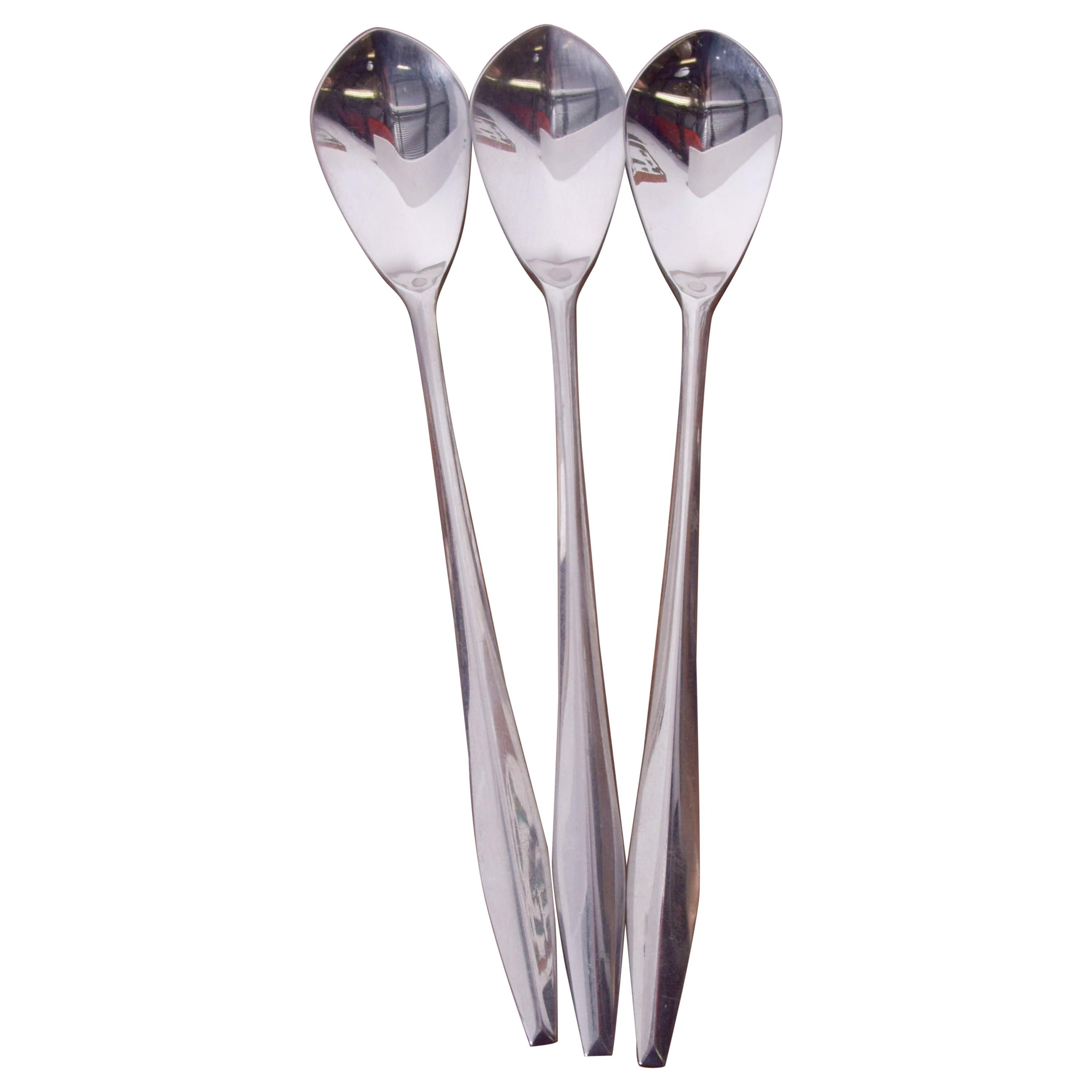 Gio Ponti Italian Stainless Diamond Flatware Set Three Long Ice Tea Spoons 1958 For Sale