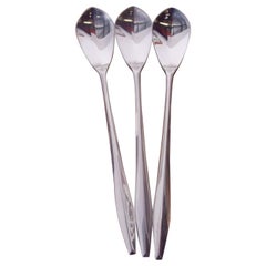 Gio Ponti Italian Stainless Diamond Flatware Set Three Long Ice Tea Spoons 1958