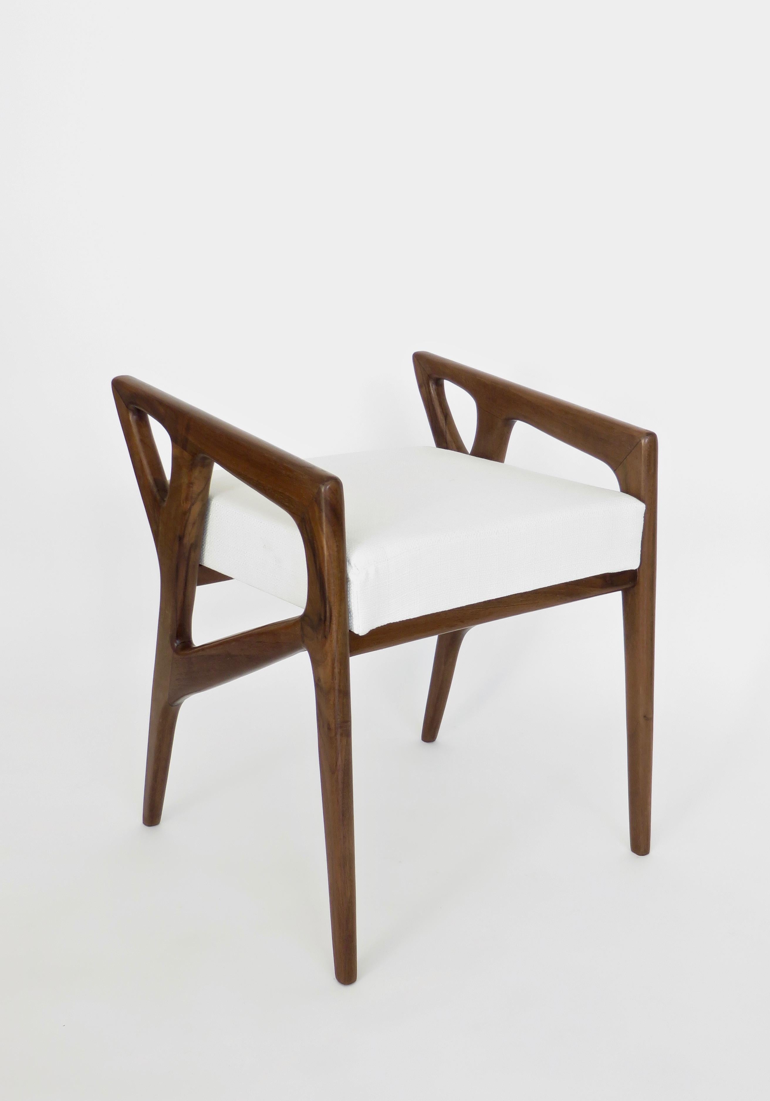 Gio Ponti Italian Stools in Walnut and Upholstered 5