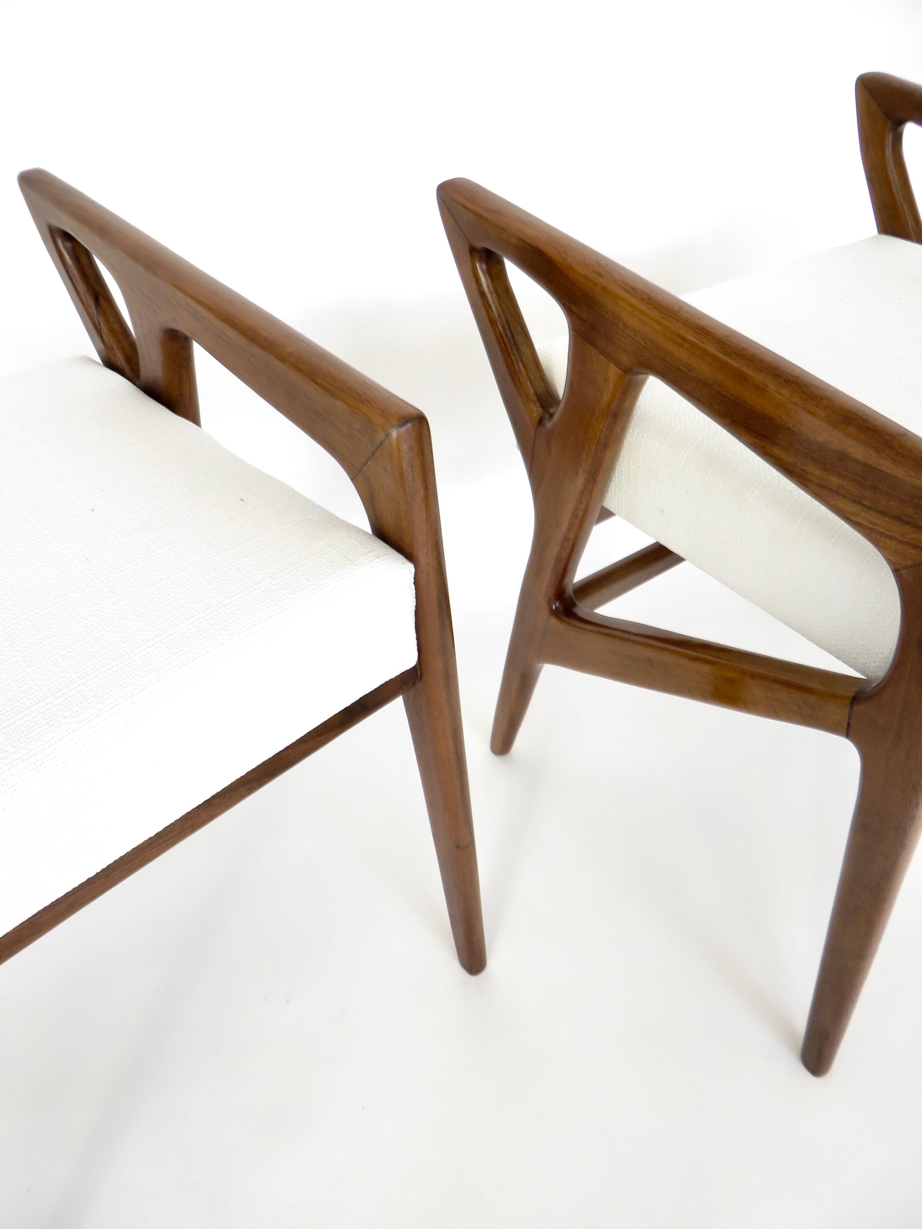 Gio Ponti Italian Stools in Walnut and Upholstered 9