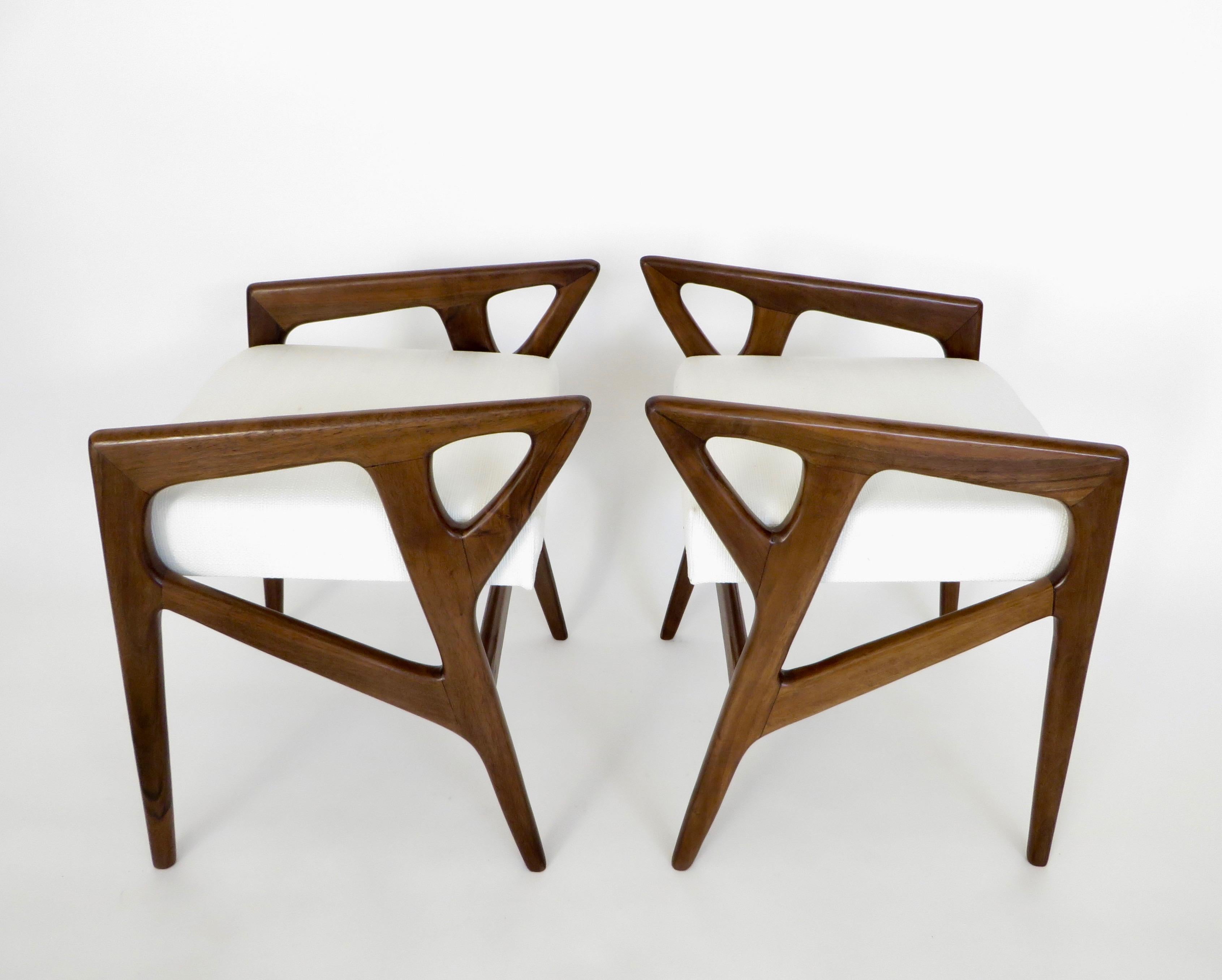 Mid-20th Century Gio Ponti Italian Stools in Walnut and Upholstered