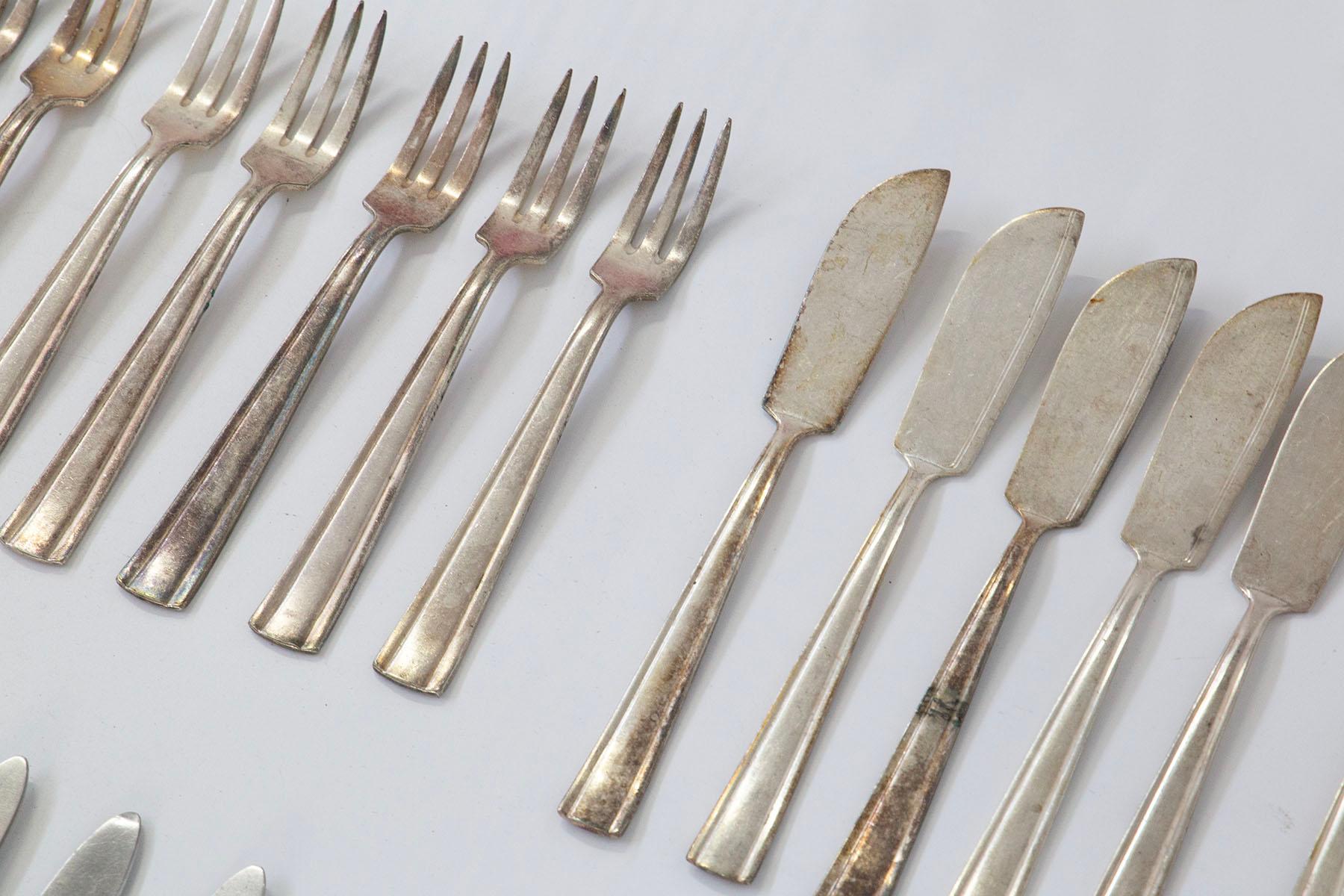 Metal Gio Ponti, Krupp Milan Branded Set of Twelve Pieces of Cutlery