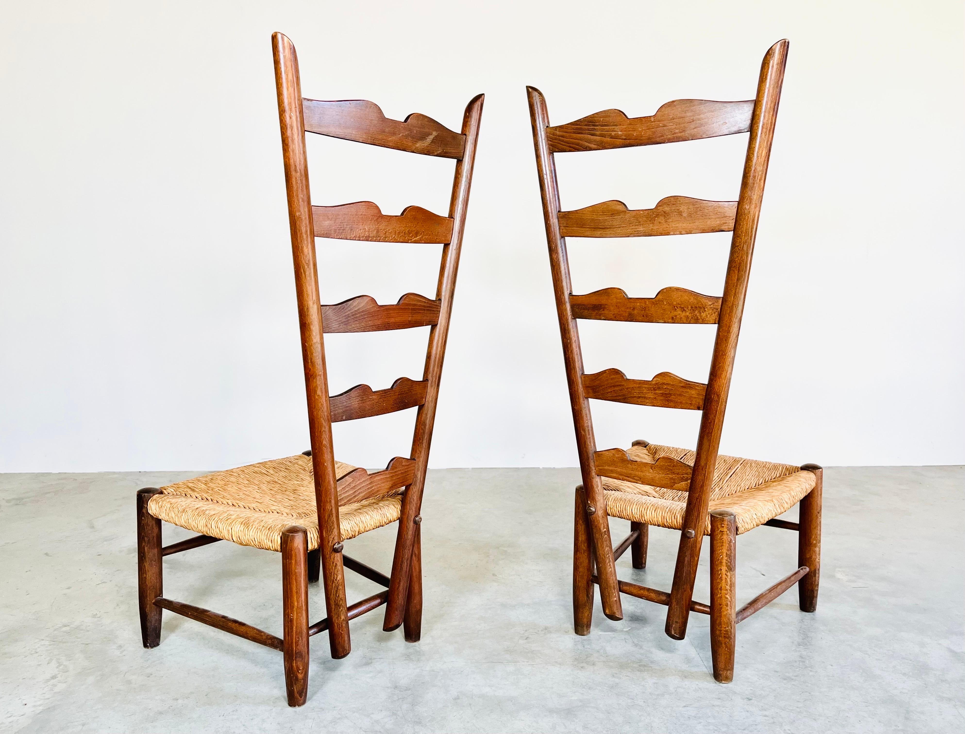 Italian Gio Ponti Ladder Back Fireside Chairs in Exceptional Walnut