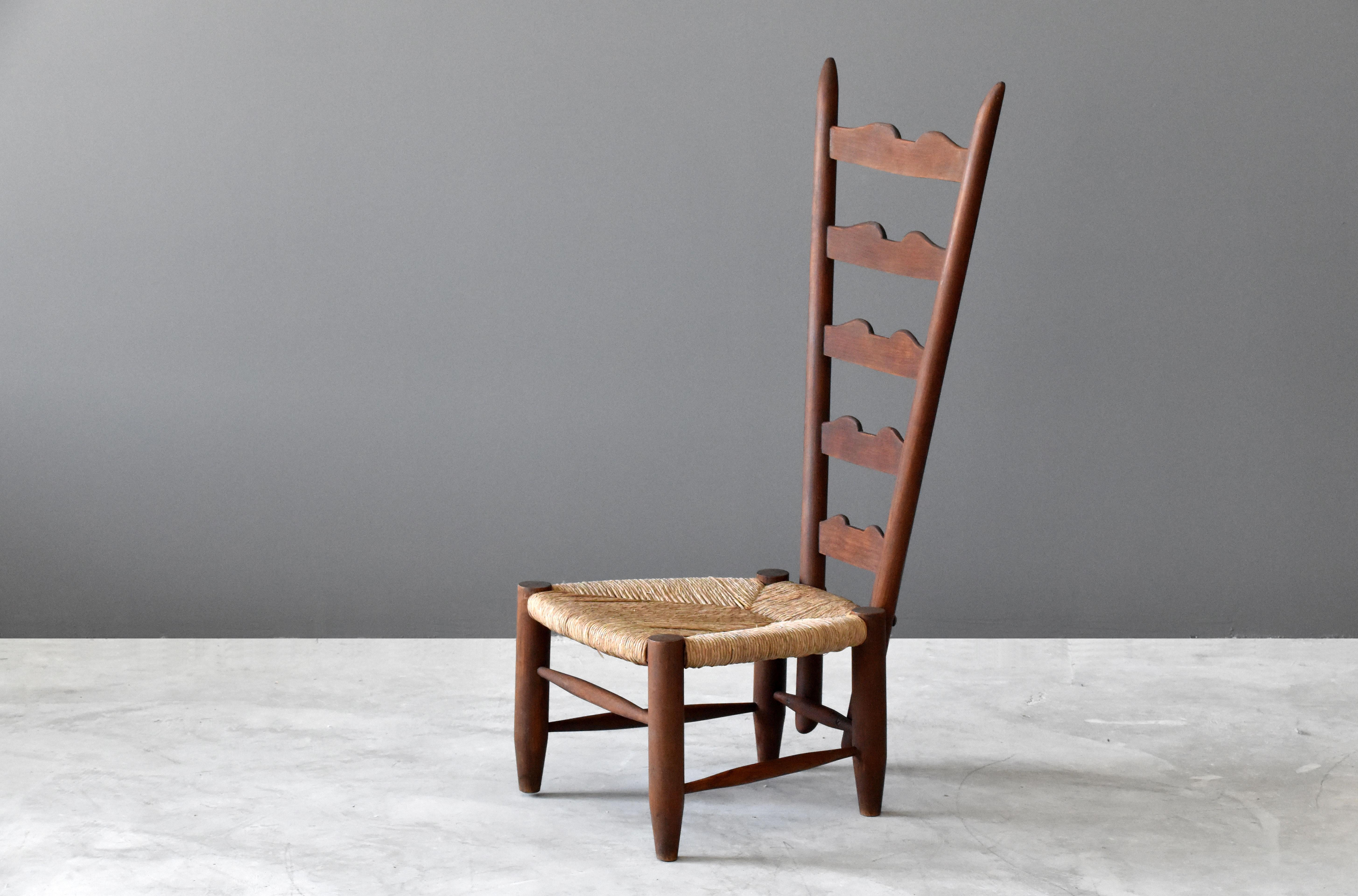 Mid-Century Modern Gio Ponti, Ladderback Chair, Walnut, Rush Seat, Casa e Giardino, Italy, 1930s