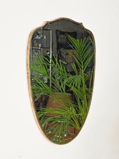 Gio Ponti Large Italian Shield-Shaped Brass Beveled Mirror, Italy, 1940s