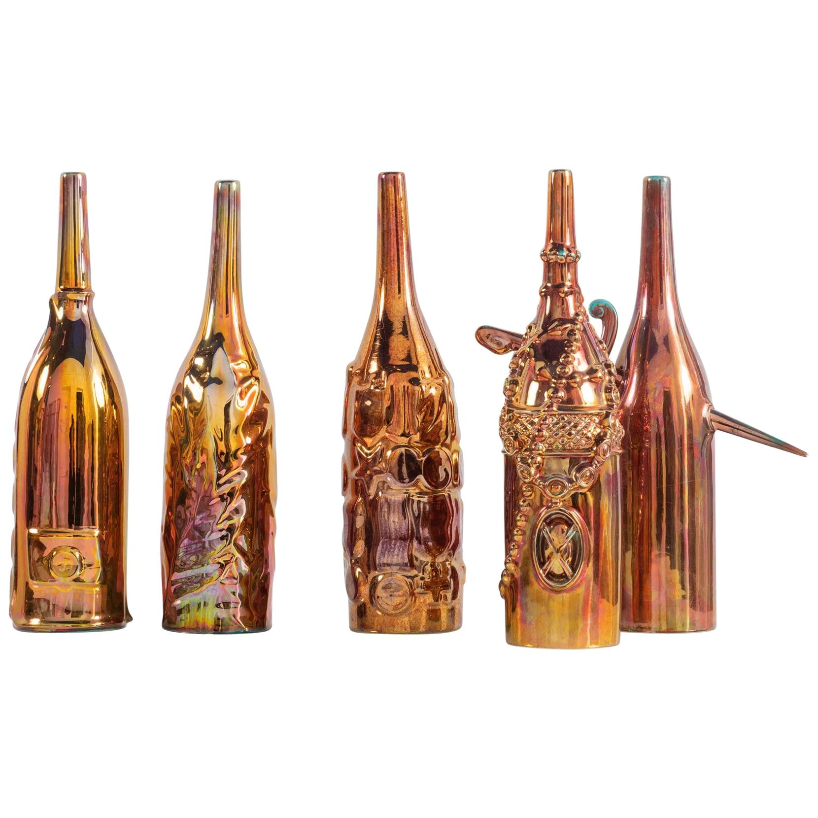 Gio Ponti Le Bottiglie Abitate Complete Series of Five Ceramic Bottles, 1950