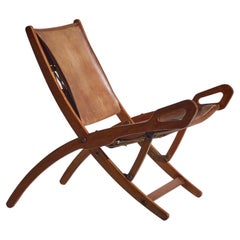 Gio Ponti Leather and Walnut Ninfea Folding Chair, Fratelli Reguitti Italy, 1958
