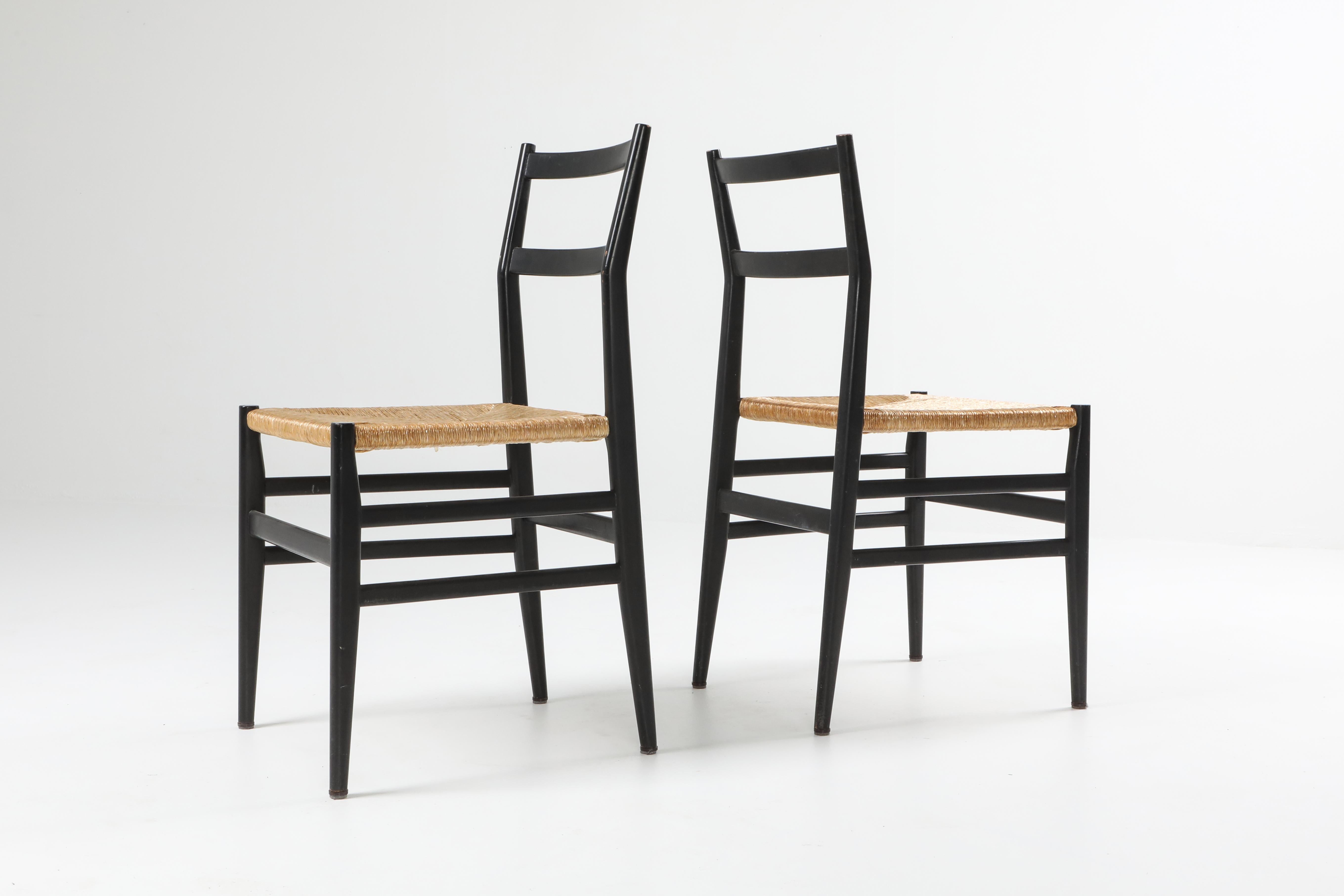 European Gio Ponti Leggera Dining Chairs Black and Cord
