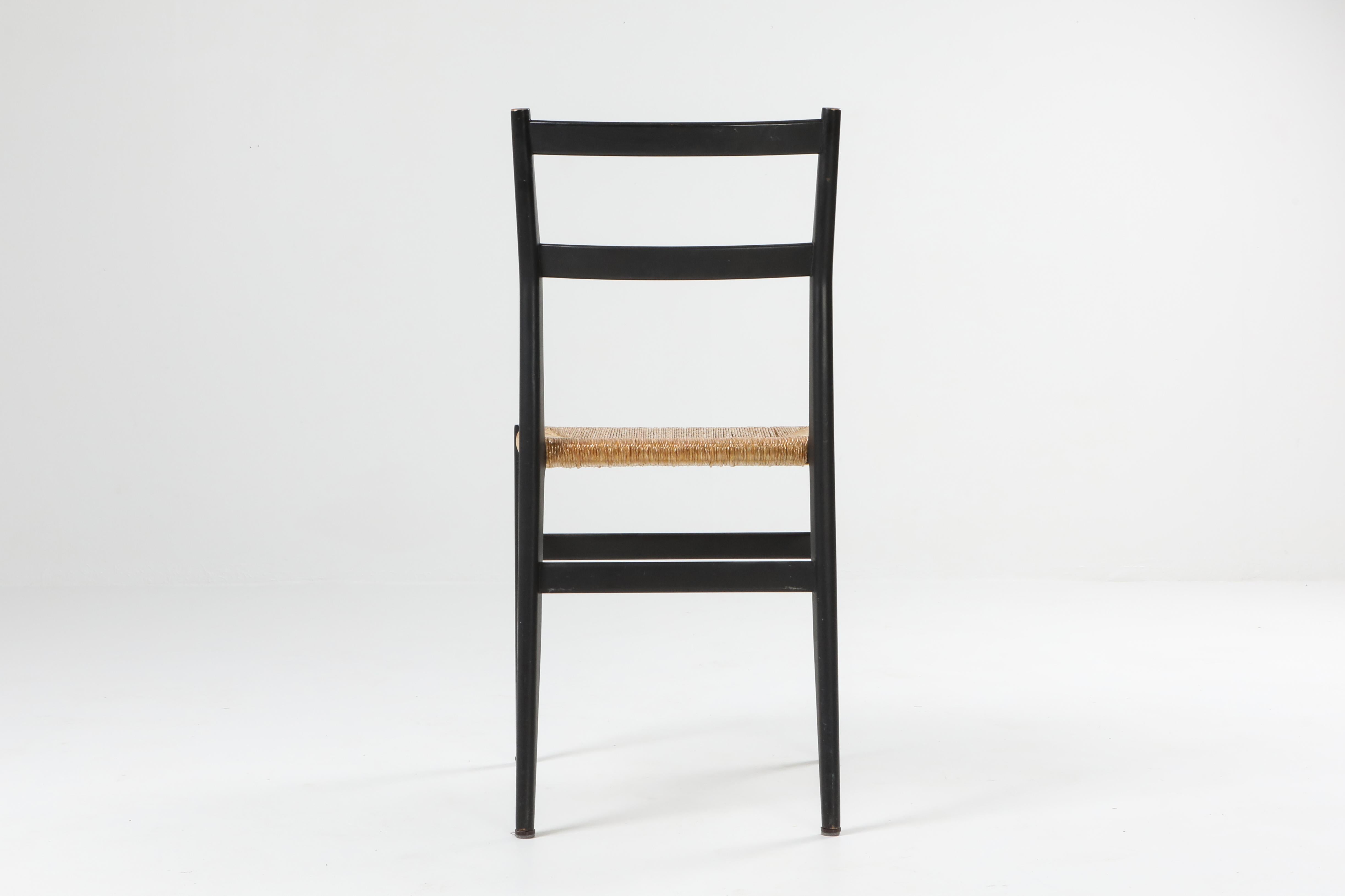 Gio Ponti Leggera Dining Chairs Black and Cord 1