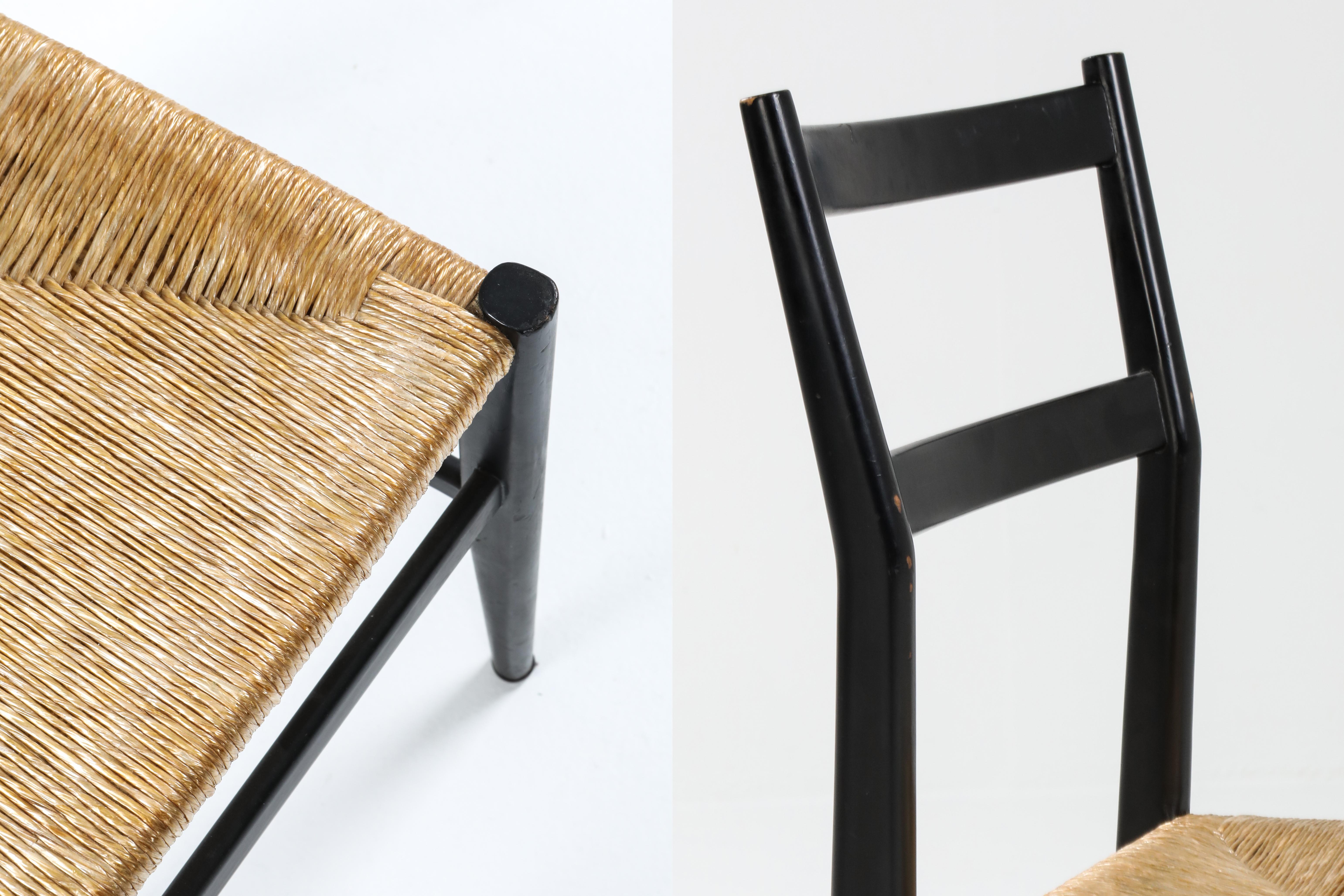 Gio Ponti Leggera Dining Chairs Black and Cord 2