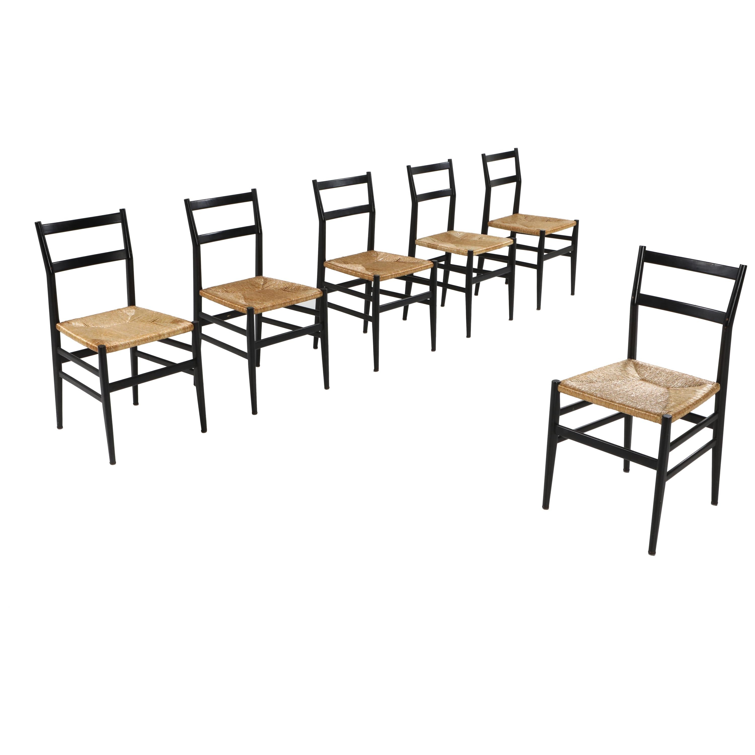 Gio Ponti Leggera Dining Chairs Black and Cord