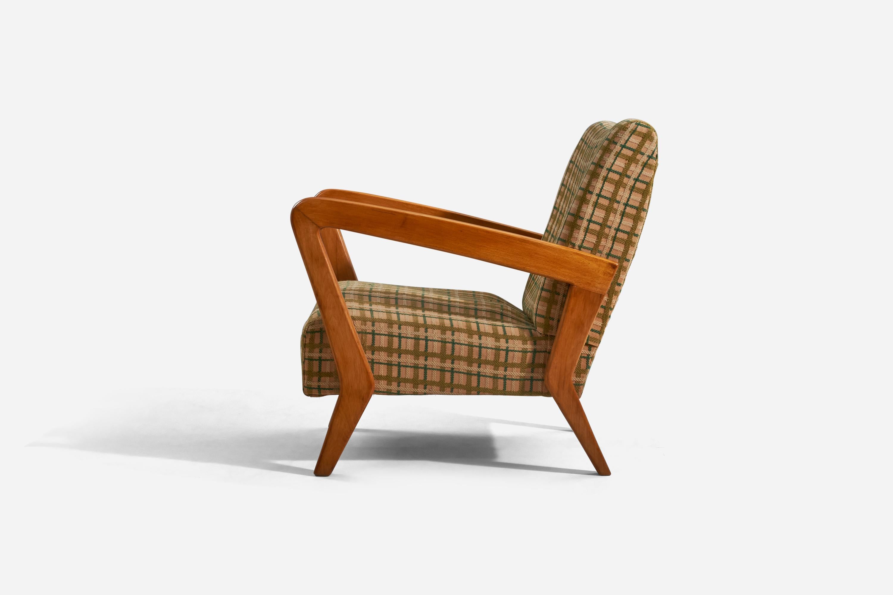 Italian Gio Ponti, Lounge Chair, Walnut, Fabric, Italy, c. 1950