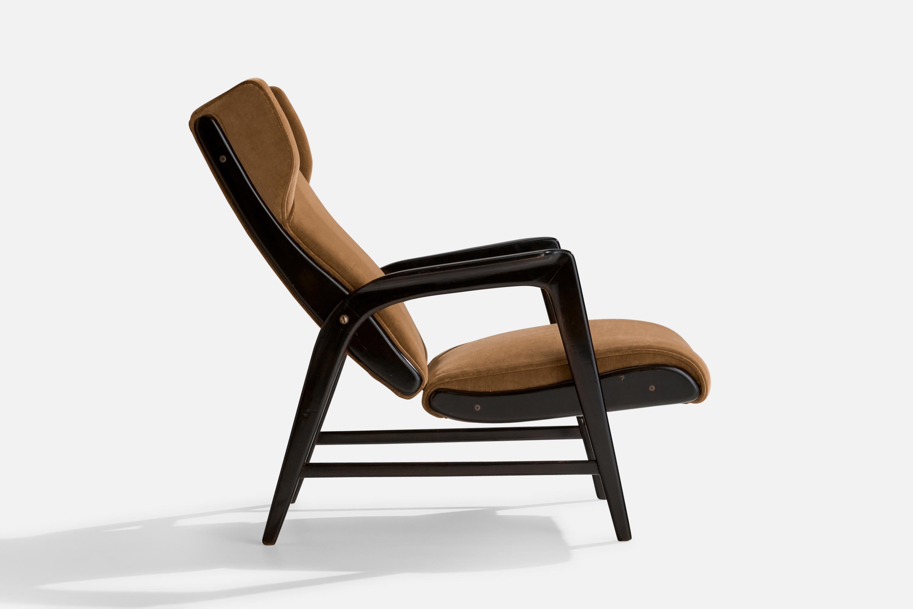 Gio Ponti, Lounge Chair, Wood, Velvet, Brass, Italy, 1937 For Sale 4