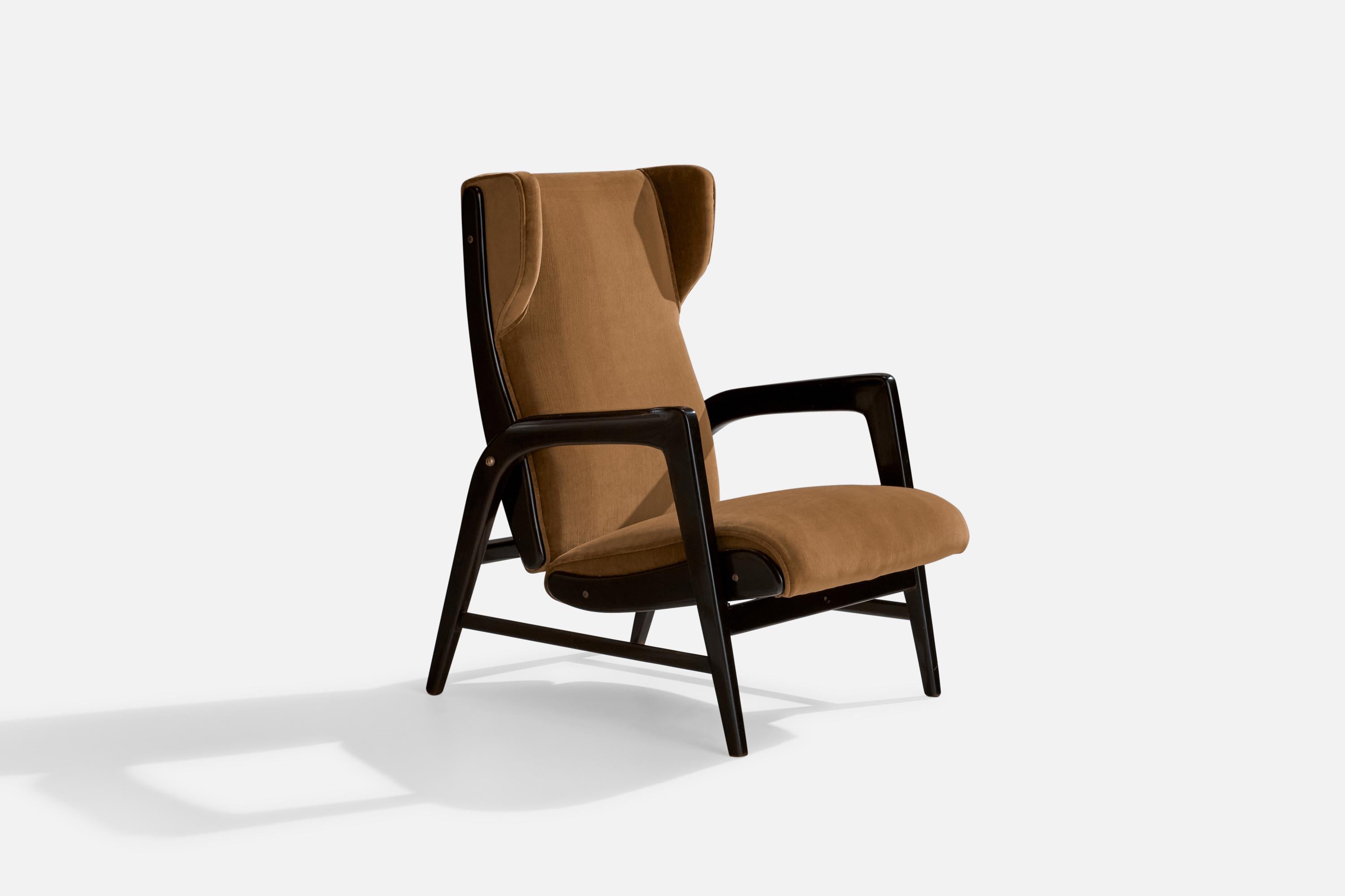 An adjustable ebonized wood, brass and velvet lounge chair designed by Gio Ponti and produced by Casa e Giardino, Italy, c. 1937

Seat height 16”.

Bibliography: Domus no. 113, 1937 unpaginated
