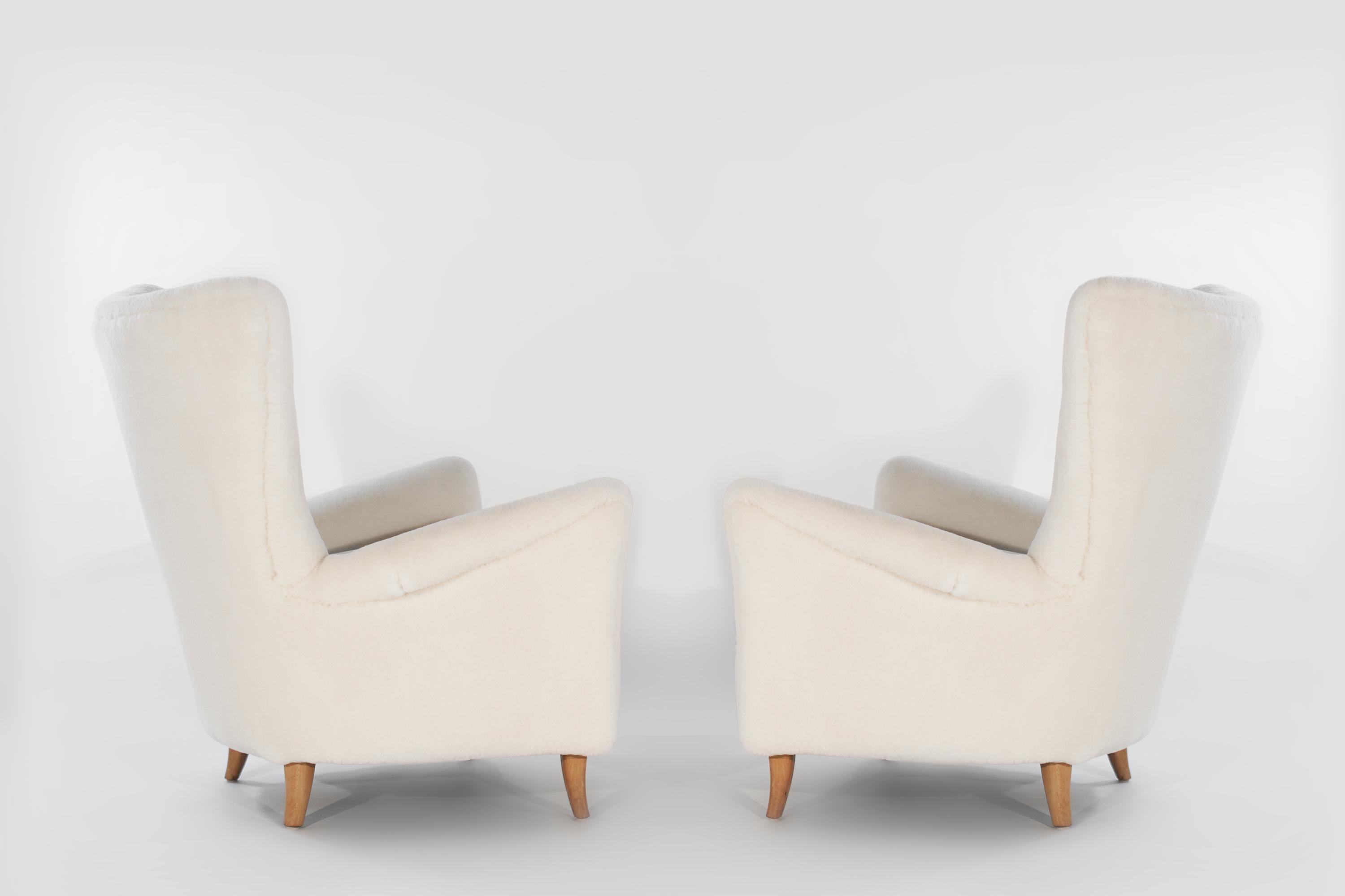 Mid-Century Modern Gio Ponti Lounge Chairs in Shearling for the Hotel Bristol, circa 1950s