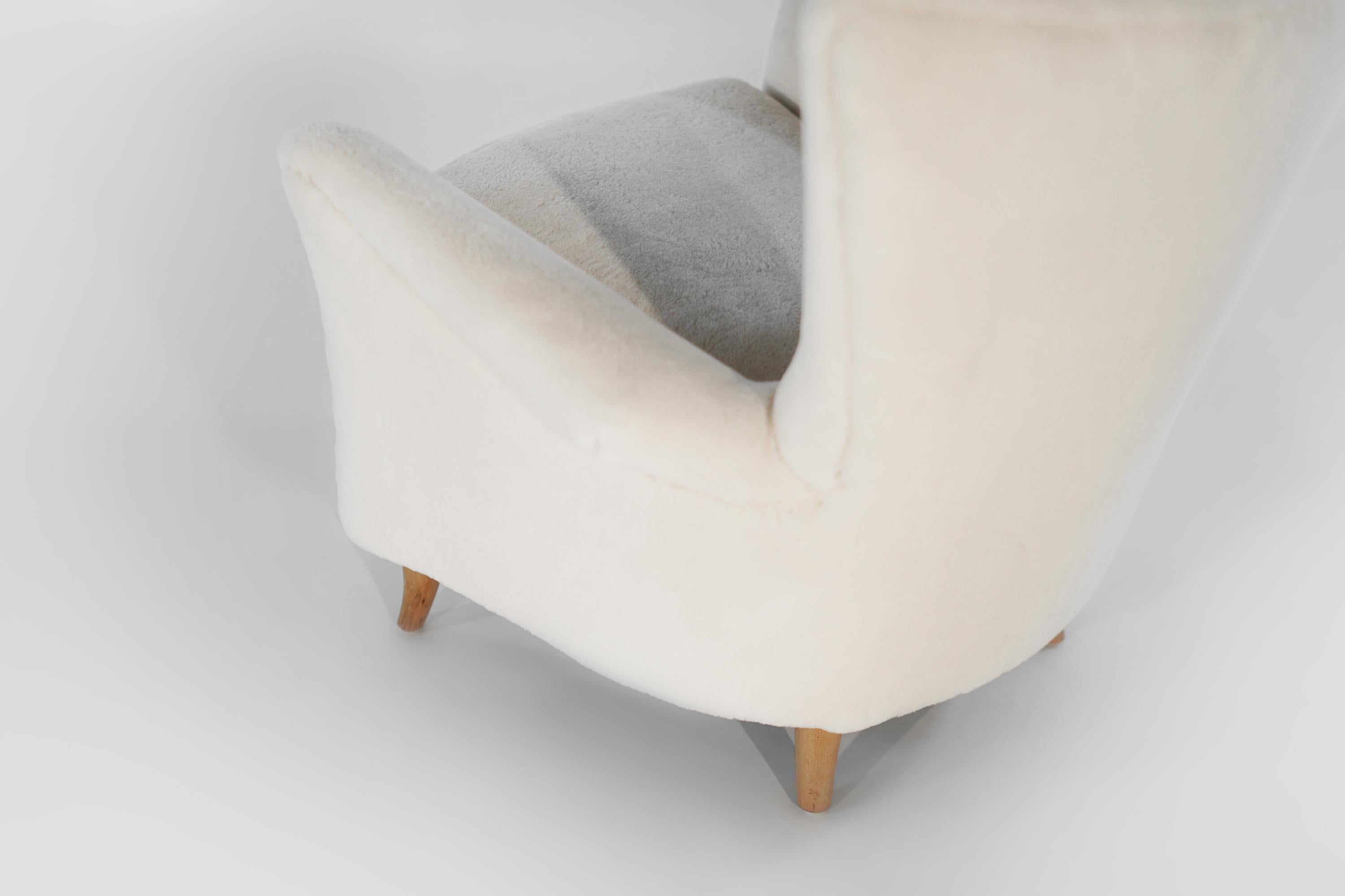 Wool Gio Ponti Lounge Chairs in Shearling for the Hotel Bristol, circa 1950s