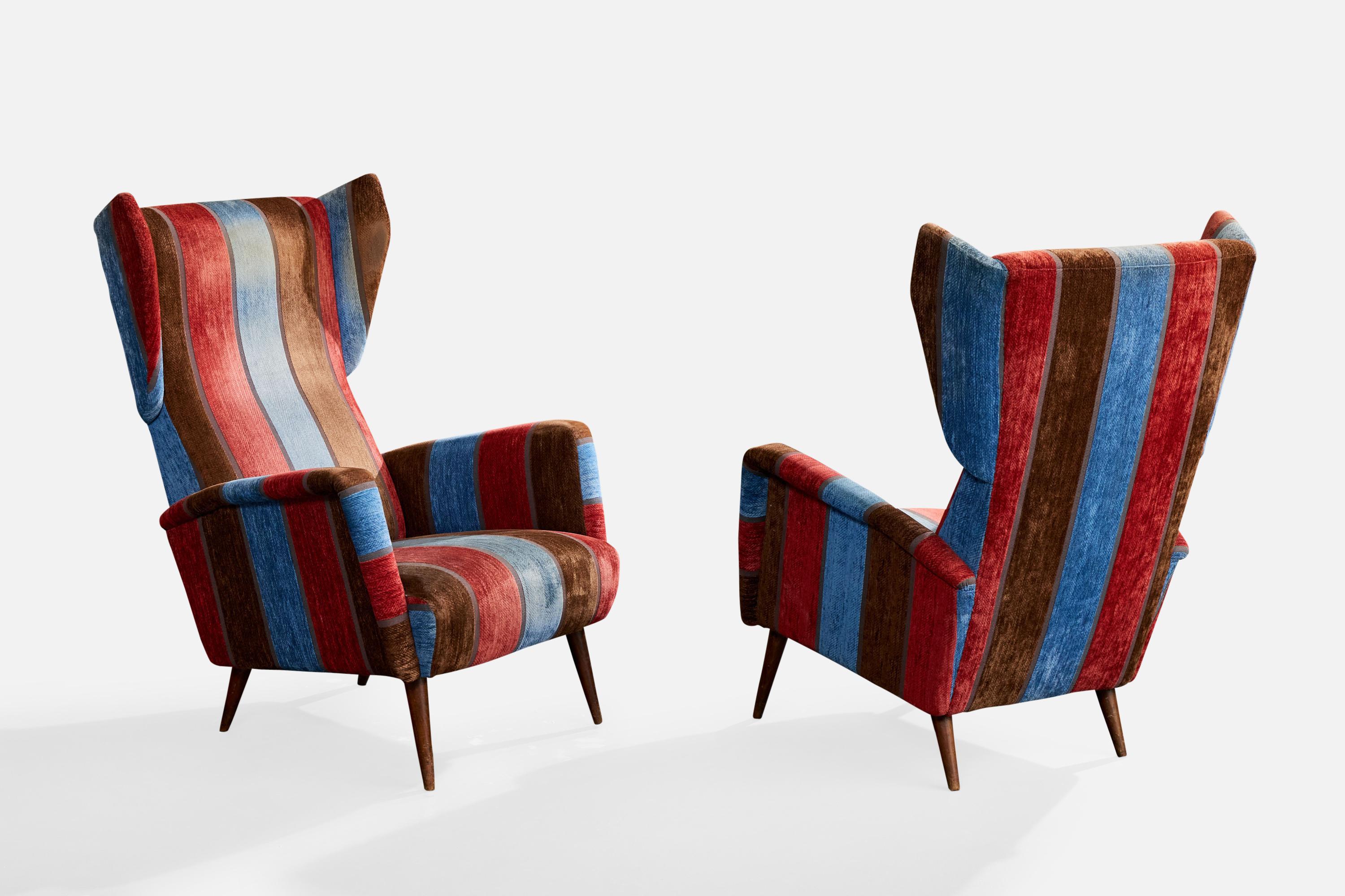 Gio Ponti, Lounge-Stühle, Samt, Holz, Italien, 1950er Jahre (Moderne der Mitte des Jahrhunderts) im Angebot