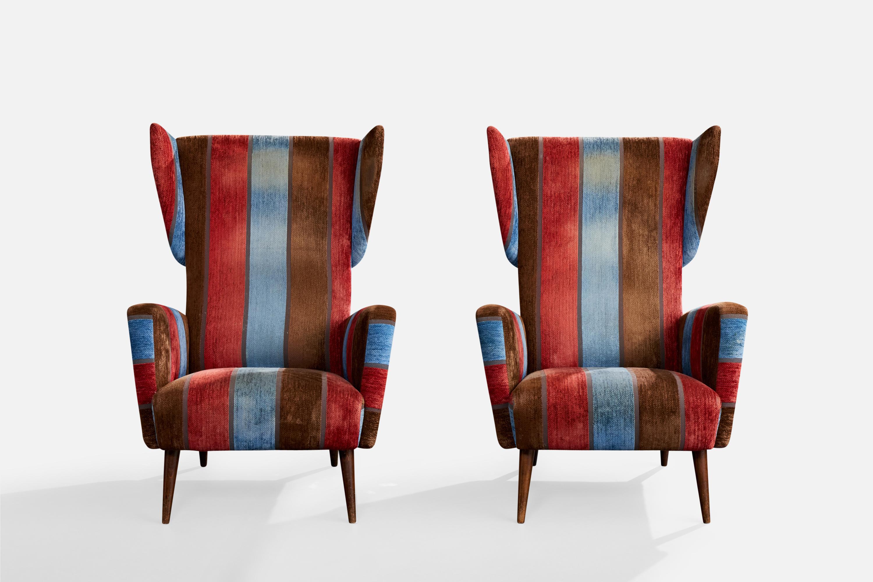 Gio Ponti, Lounge-Stühle, Samt, Holz, Italien, 1950er Jahre (Italienisch) im Angebot