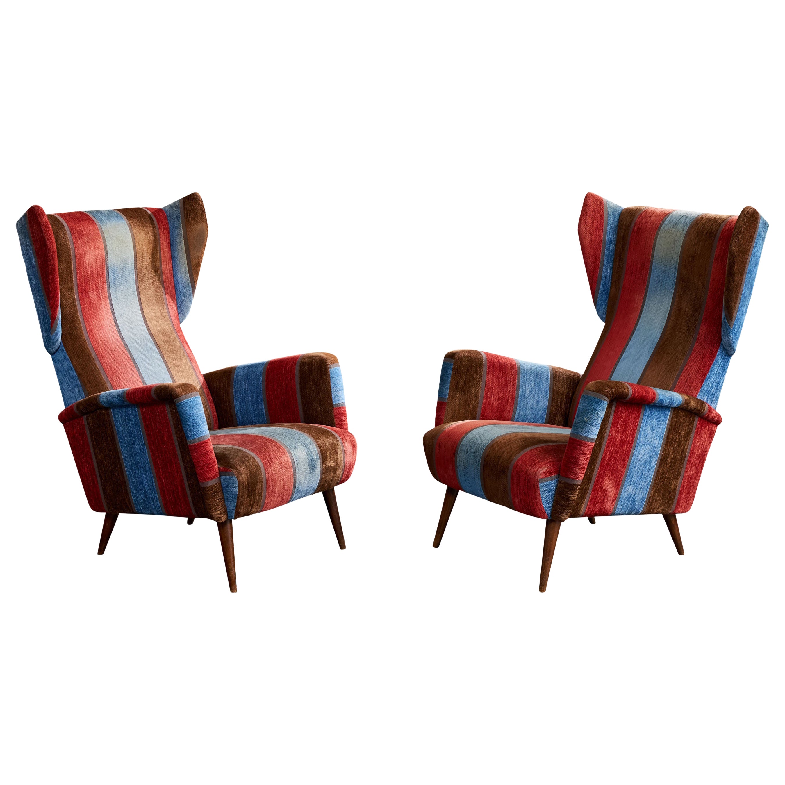 Gio Ponti, Lounge-Stühle, Samt, Holz, Italien, 1950er Jahre im Angebot