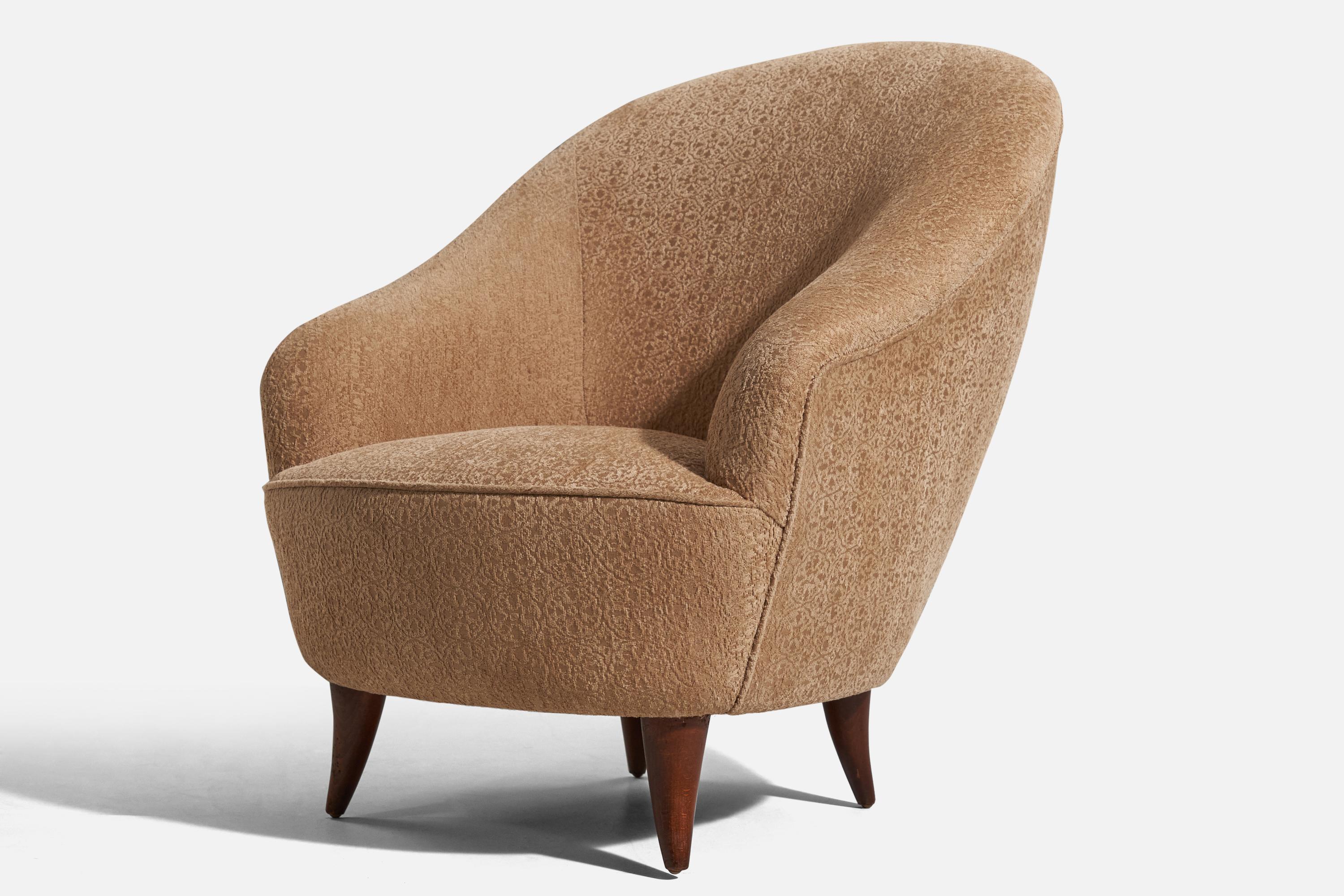 Italian Gio Ponti, Lounge Chairs, Wood, Fabric, Italy, 1936 For Sale