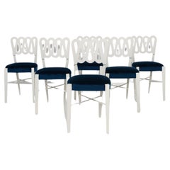Gio Ponti Lovely Vintage Chairs in White Lacquered Wood and Blue Velvet