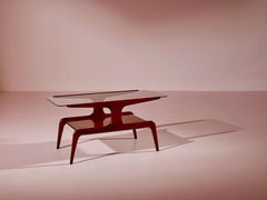Gio Ponti low table made of African walnut wood and glass, Italy, 1950s