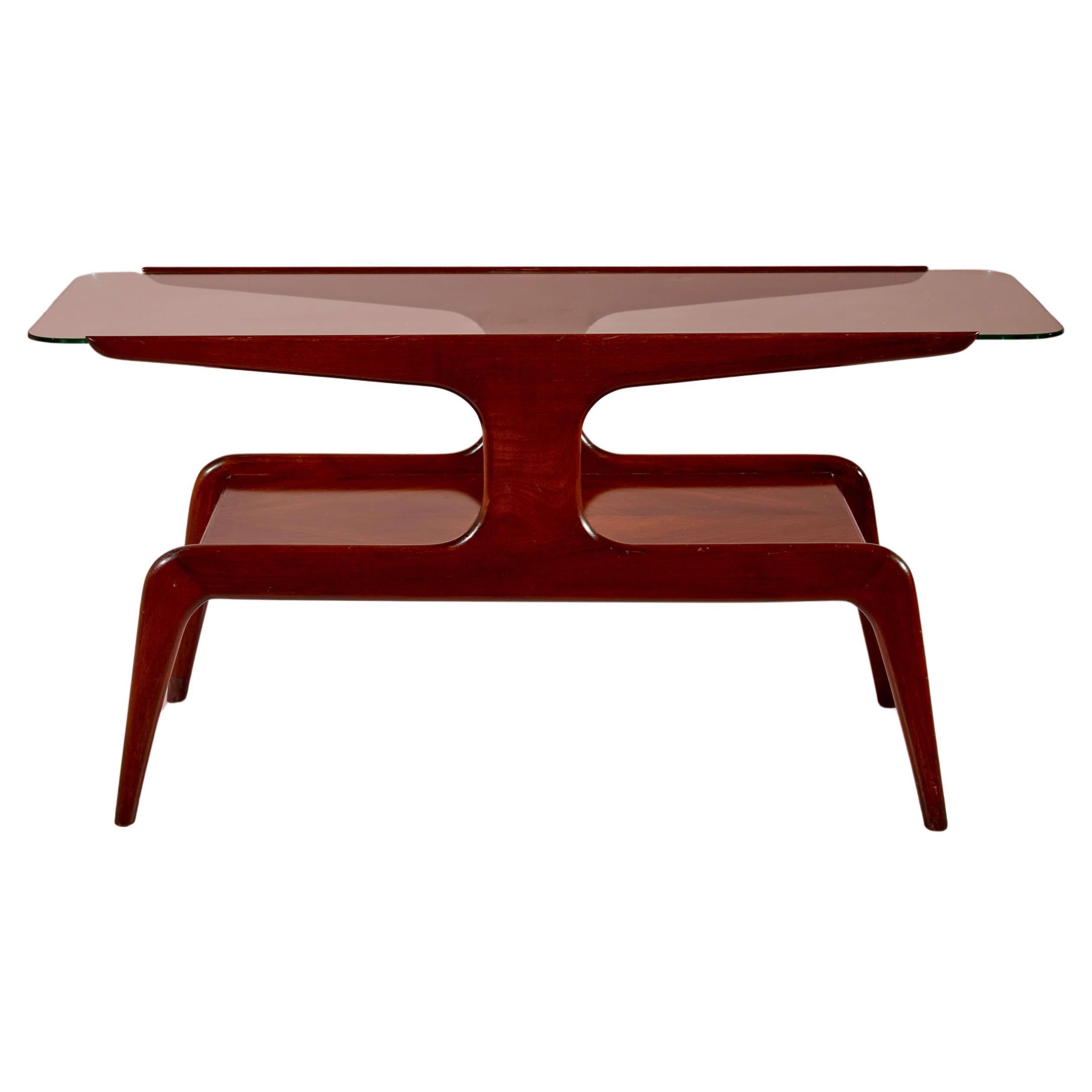 Gio Ponti, niedriger Tisch aus afrikanischem Nussbaumholz und Glas, Italien, 1950er Jahre
