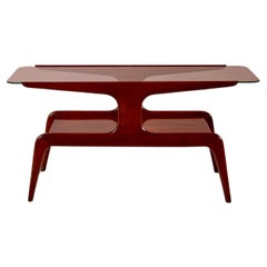Mesa baja Gio Ponti de madera de nogal africano y cristal, Italia, años 50
