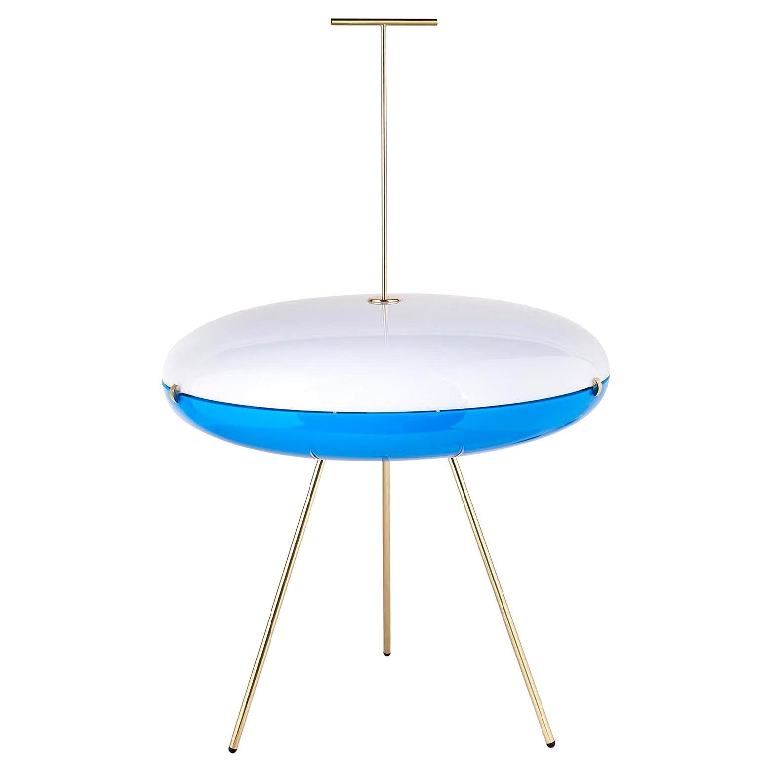Gio Ponti Luna Orizzontale Floor Lamp in White and Blue Diffuser for Tato Italia For Sale