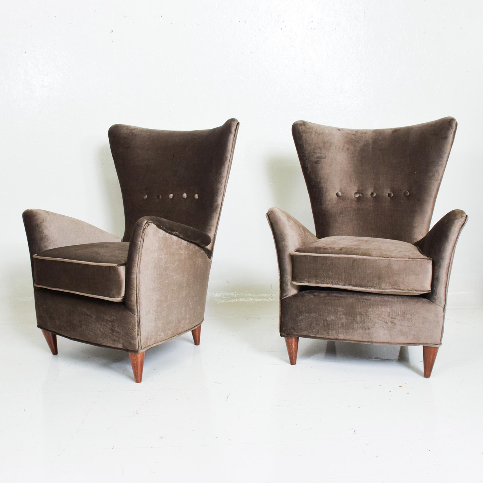 Velvet Gio Ponti Luxury Lounge Arm Chair Pair from Hotel Bristol Merano, Italy 1950s