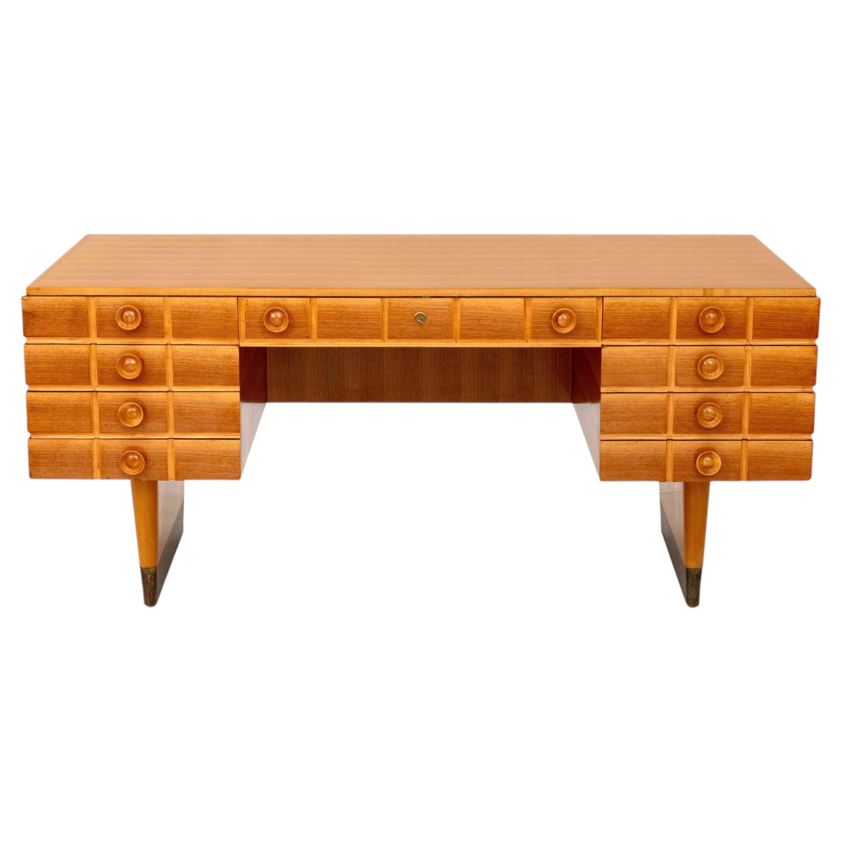 Gio Ponti Aniegre Mahogany Executive Desk, Art Deco, Italy, Circa 1938