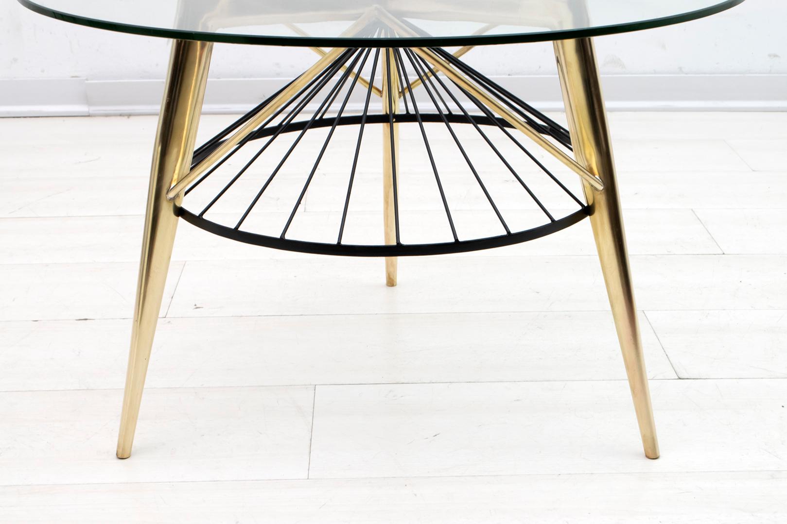Gio Ponti Mid-Century Modern Brass Round Coffee Table for Singer & Sons, 1950s 1