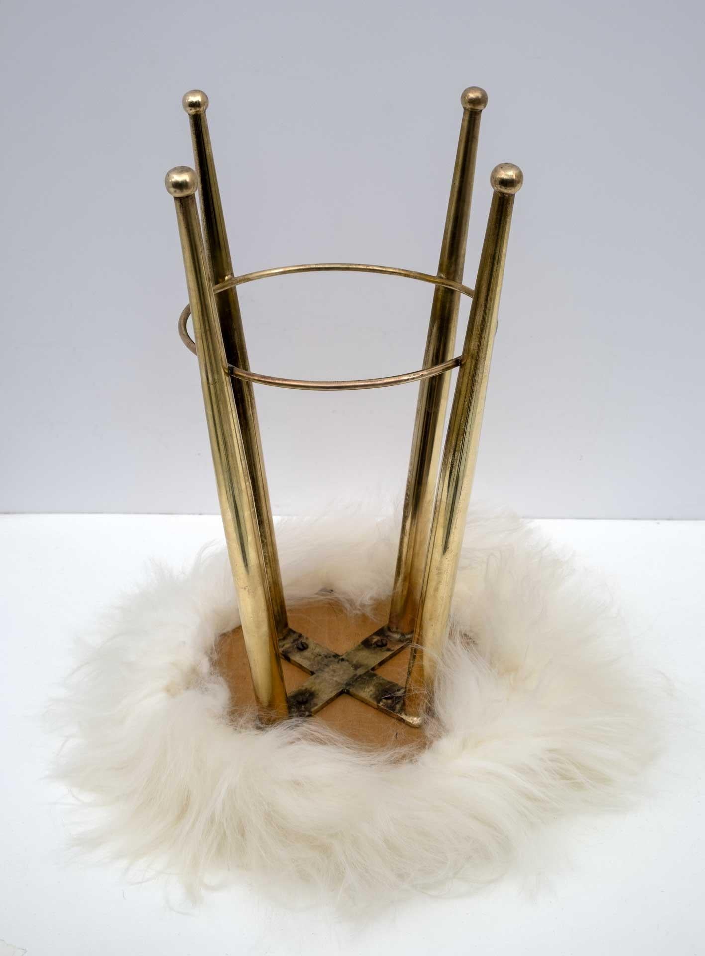 Gio Ponti Mid-Century Modern Italian Brass and Sheepskin Small Stool, 1950s For Sale 2