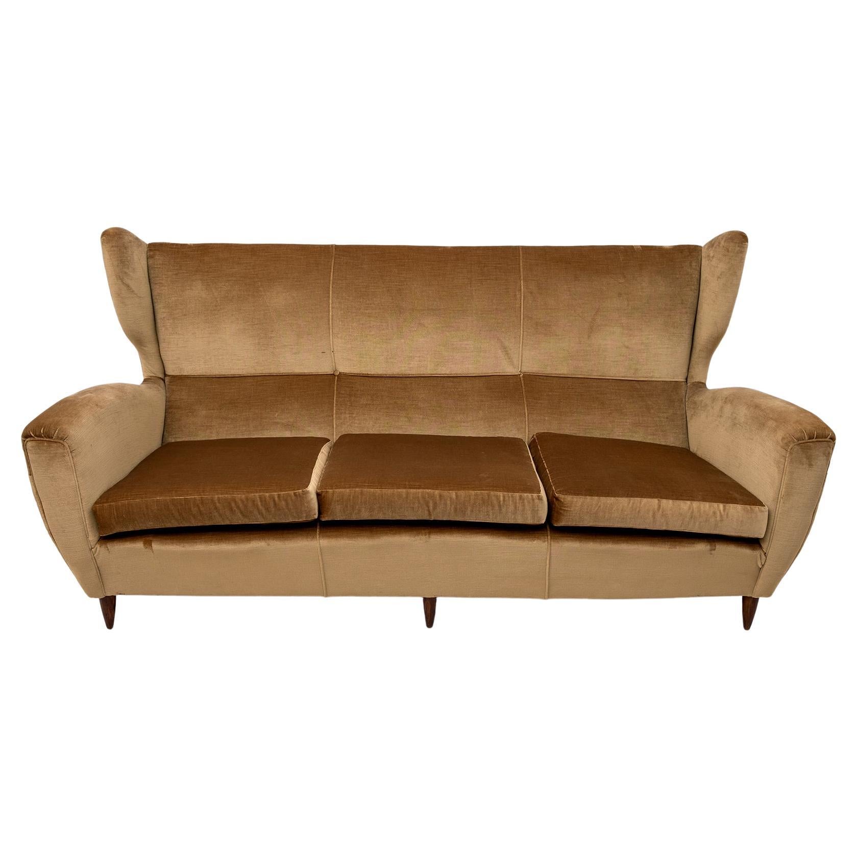 Attributed Gio Ponti Mid-Century Modern Italian High Back Sofa, 1950s