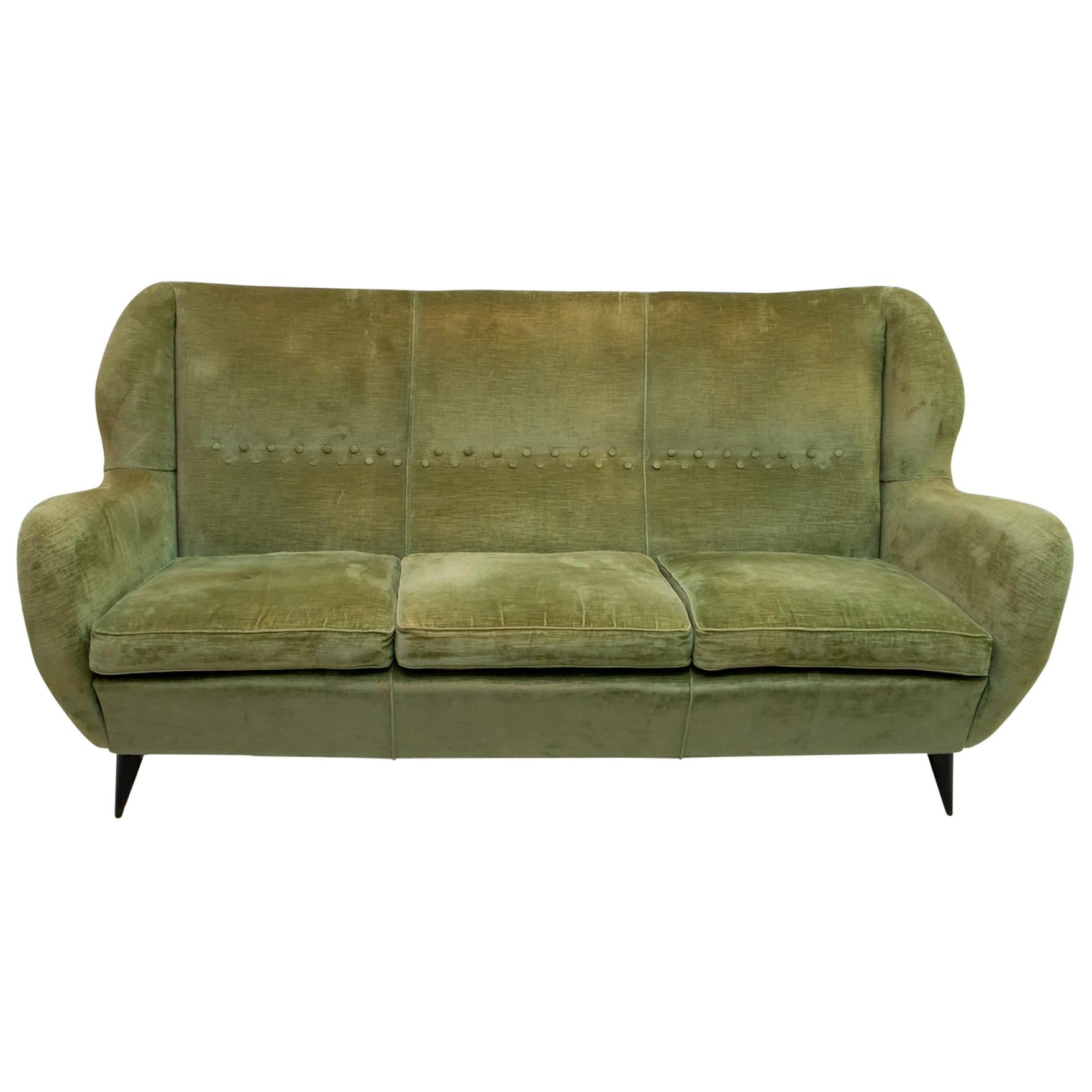 Gio Ponti Mid-Century Modern Linen Velvet Sofa for ISA, 1950s
