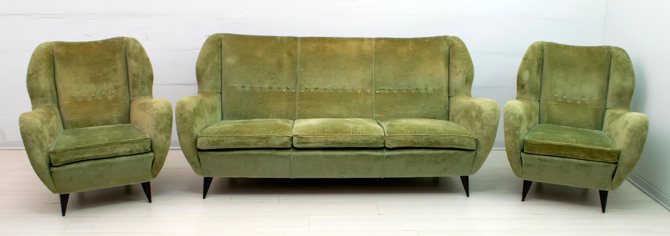 Gio Ponti Mid-Century Modern Linen Velvet Sofa for ISA, 1950s 9