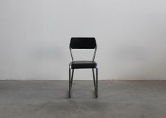 Gio Ponti Mid-Century Modern Office Chair in Metal and Black Leather 1930s Italy