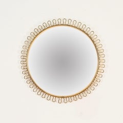 Gio Ponti Mid-Century Round Brass Mirror with Wavy Frame, Italy, 1950s