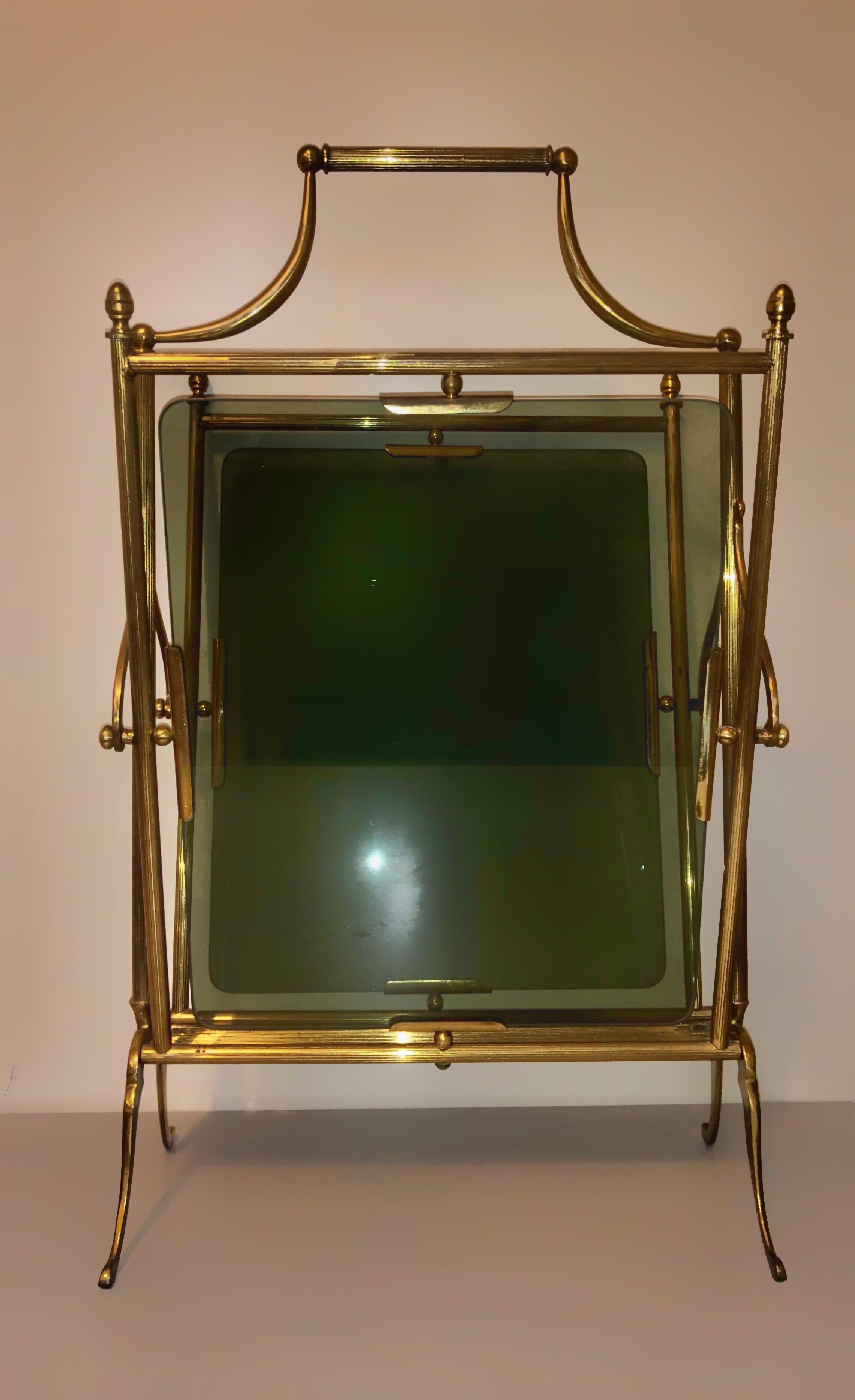 Mid-Century Modern Gio Ponti Midcentury Brass with Glass Magazine Stand Holder or Rack, Italy SALE 