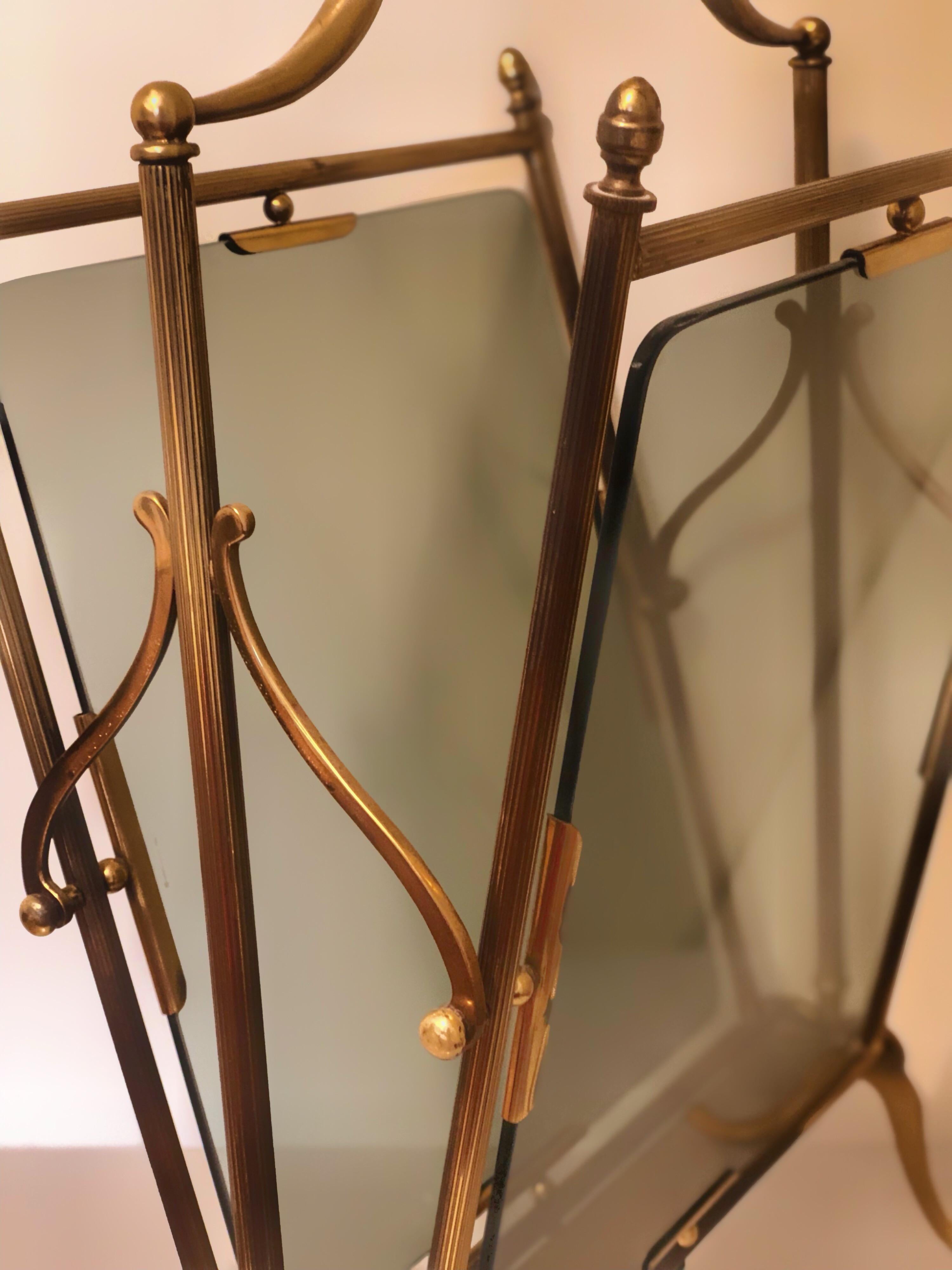 Mid-20th Century Gio Ponti Midcentury Brass with Glass Magazine Stand Holder or Rack, Italy SALE 