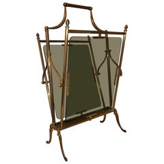 Gio Ponti Midcentury Brass with Glass Magazine Stand Holder or Rack, Italy SALE