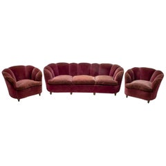 Gio Ponti Midcentury Italian Curved Sofa and Two Armchairs "Casa E Giardino" 30s