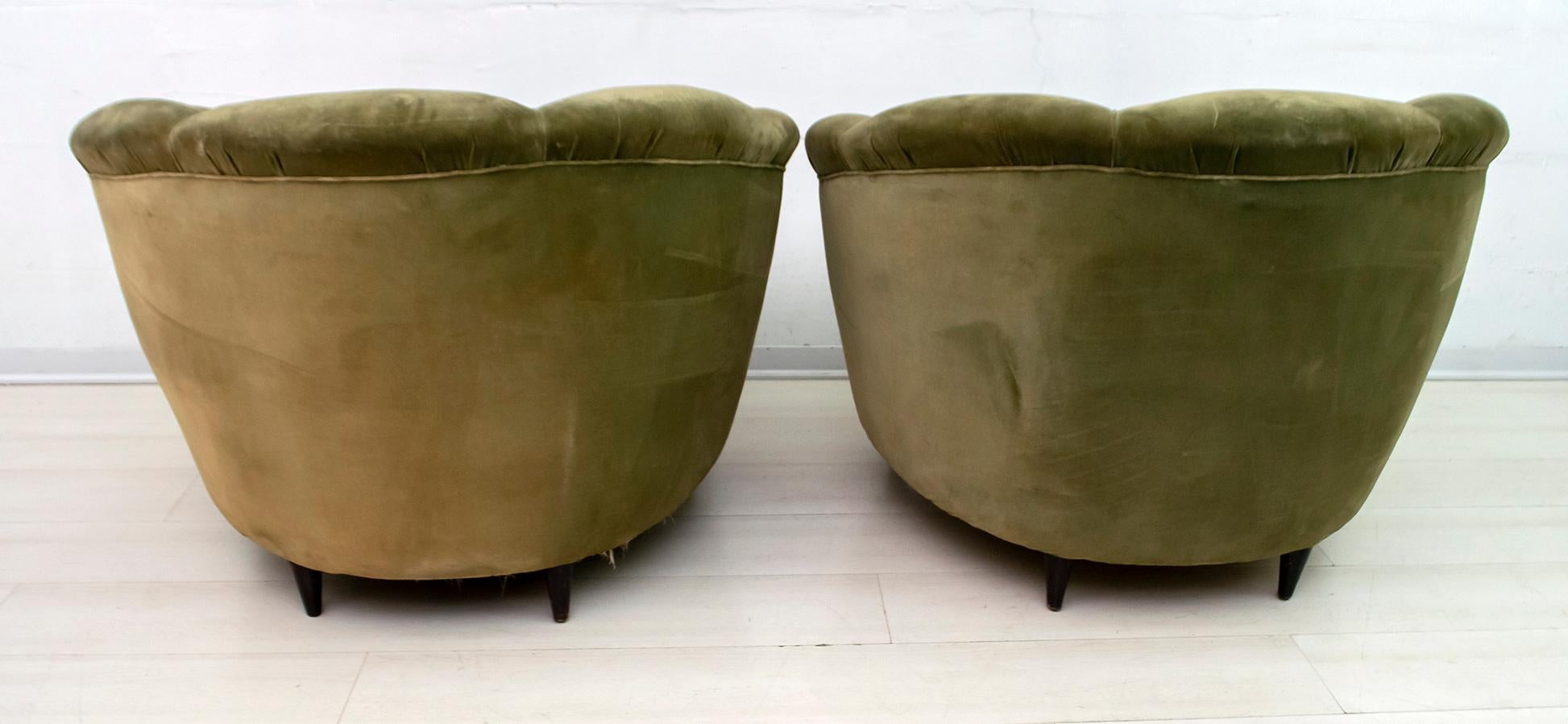 Mid-20th Century Gio Ponti Midcentury Rare Italian Curved Sofa and 2 Armchairs 