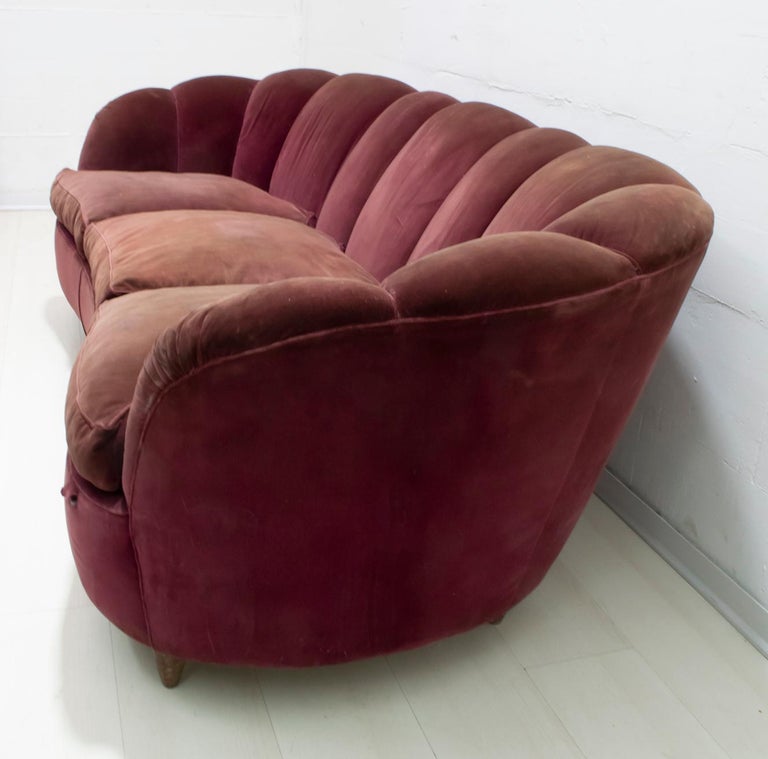 Gio Ponti Midcentury Rare Italian Velvet Curved Sofa Casa E Giardino 