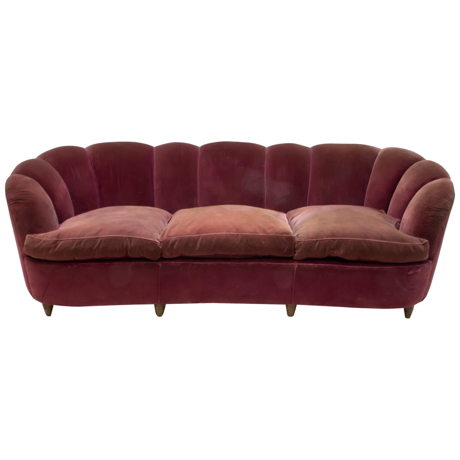 Gio Ponti Midcentury Rare Italian Velvet Curved Sofa "Casa E Giardino", 1936