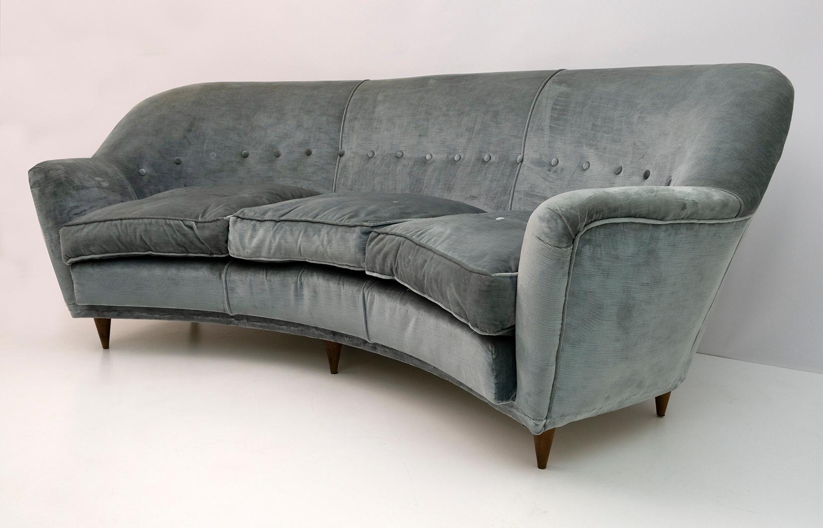 Mid-Century Modern Attributed Gio Ponti Midcentury Rare Velvet Curved Sofa 