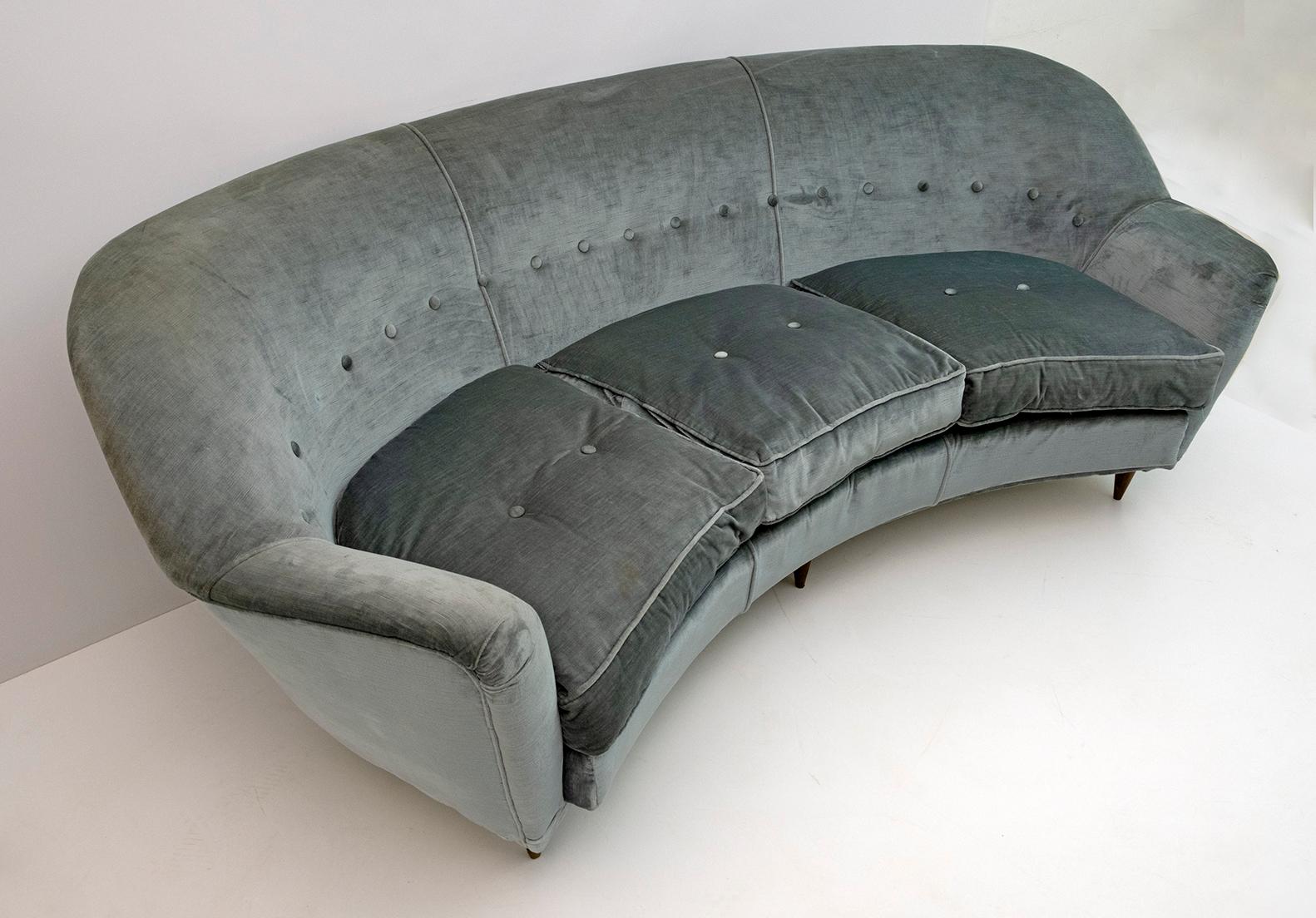 Mid-20th Century Attributed Gio Ponti Midcentury Rare Velvet Curved Sofa 