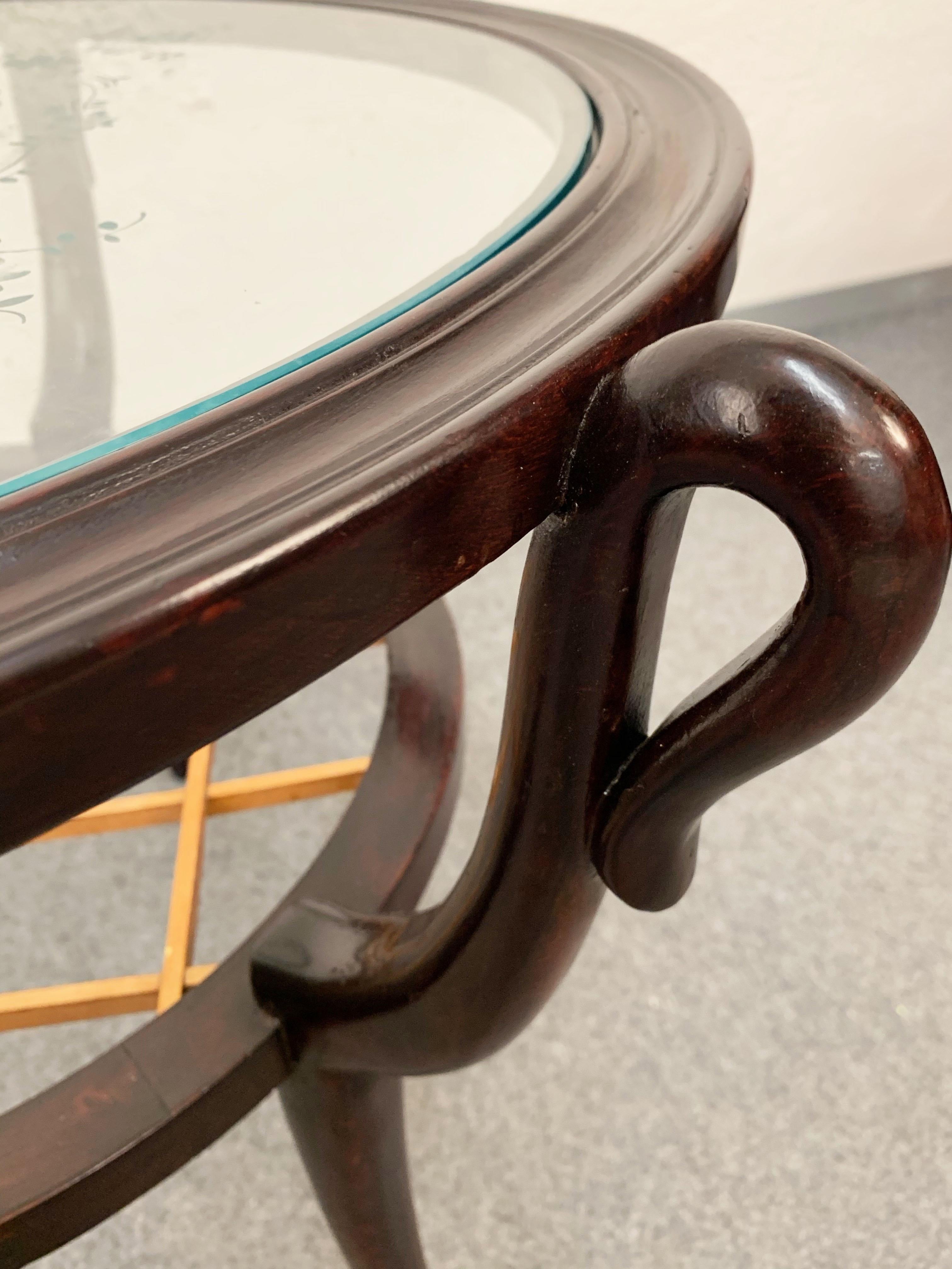 Two-level Round Wood and Glass Italian Coffee Table Gio Ponti Style, 1950s 6